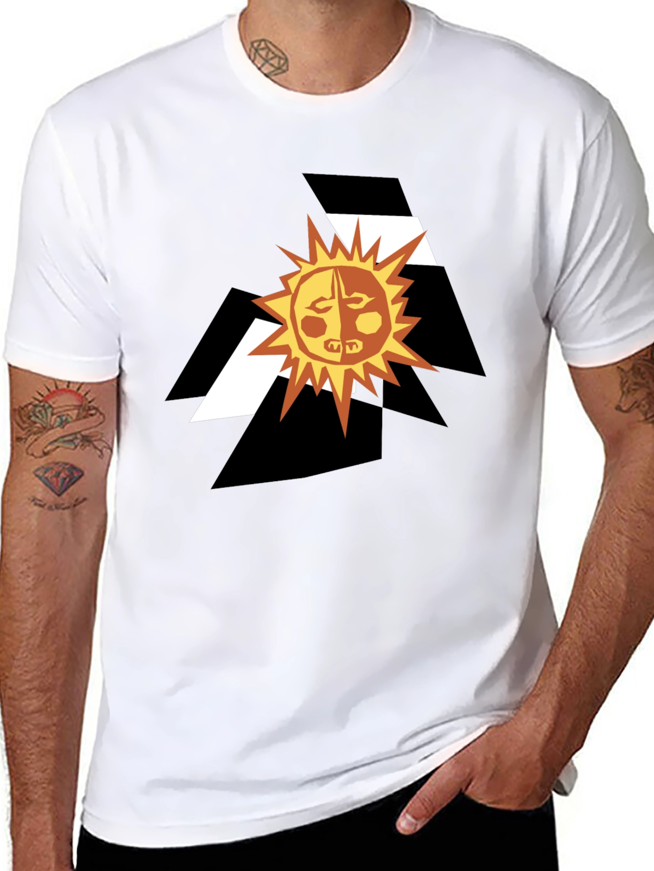 Black Abstract Sun Graphic Black T-Shirt view 8