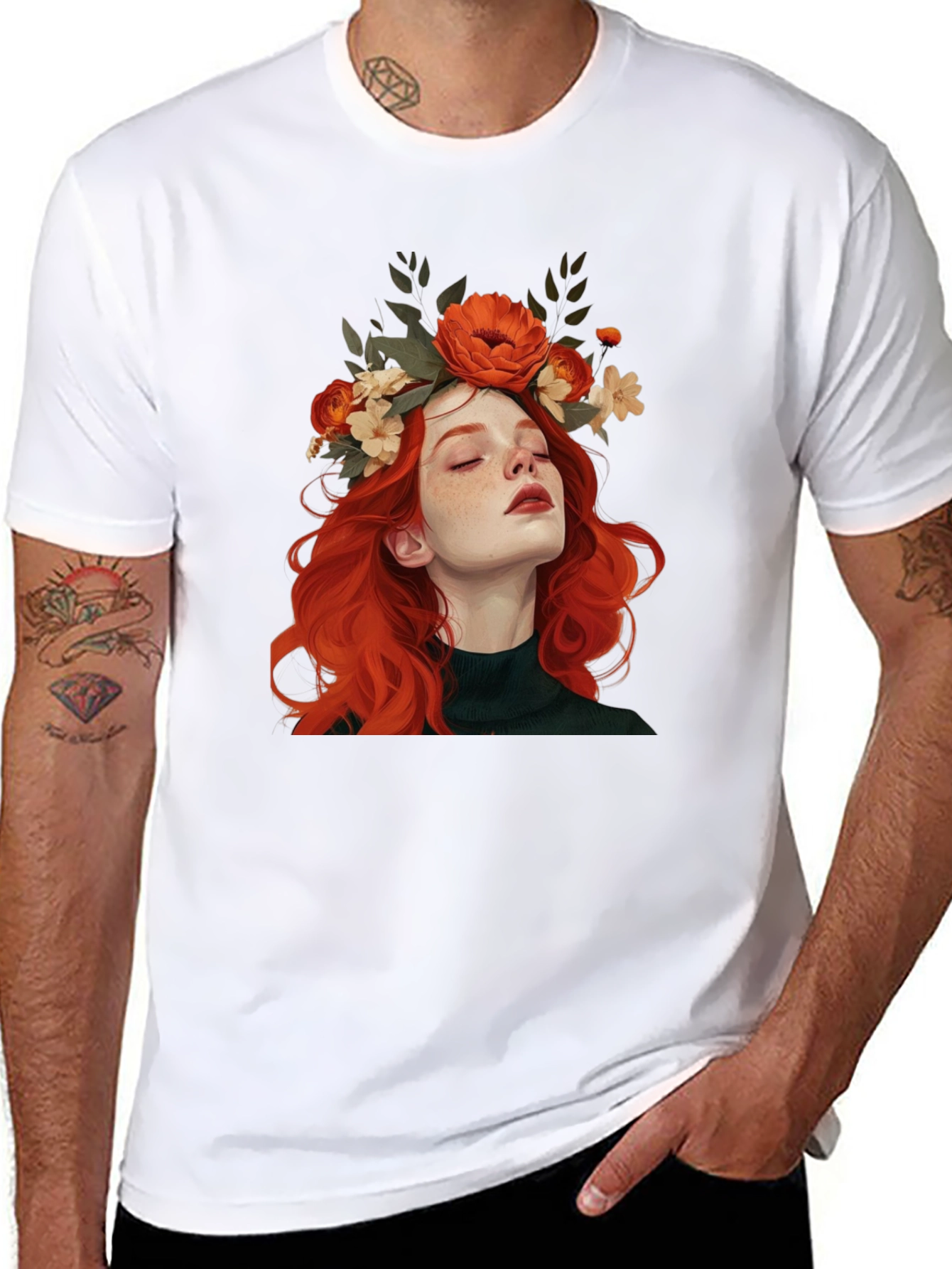 Black Floral Crown Woman Graphic Black T-Shirt view 8