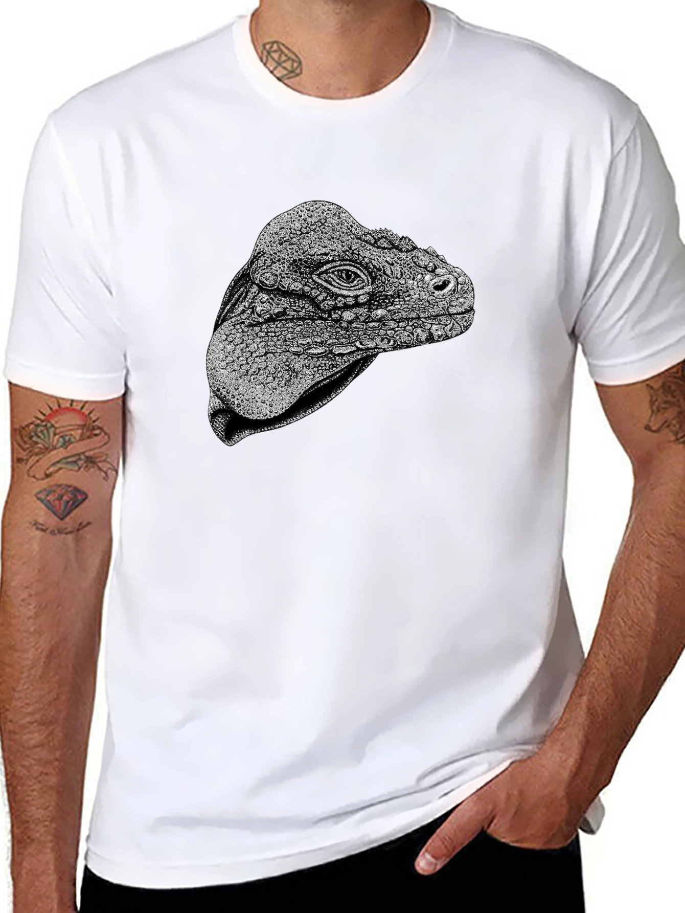 Black Iguana Head Graphic Tee - Unique Animal Print view 8