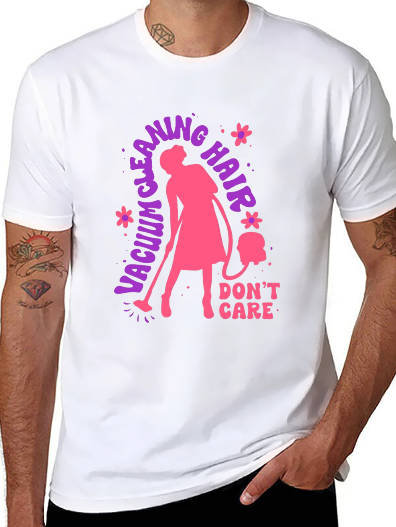 Black Vacuum Cleaning Hair Don't Care T-Shirt view 8