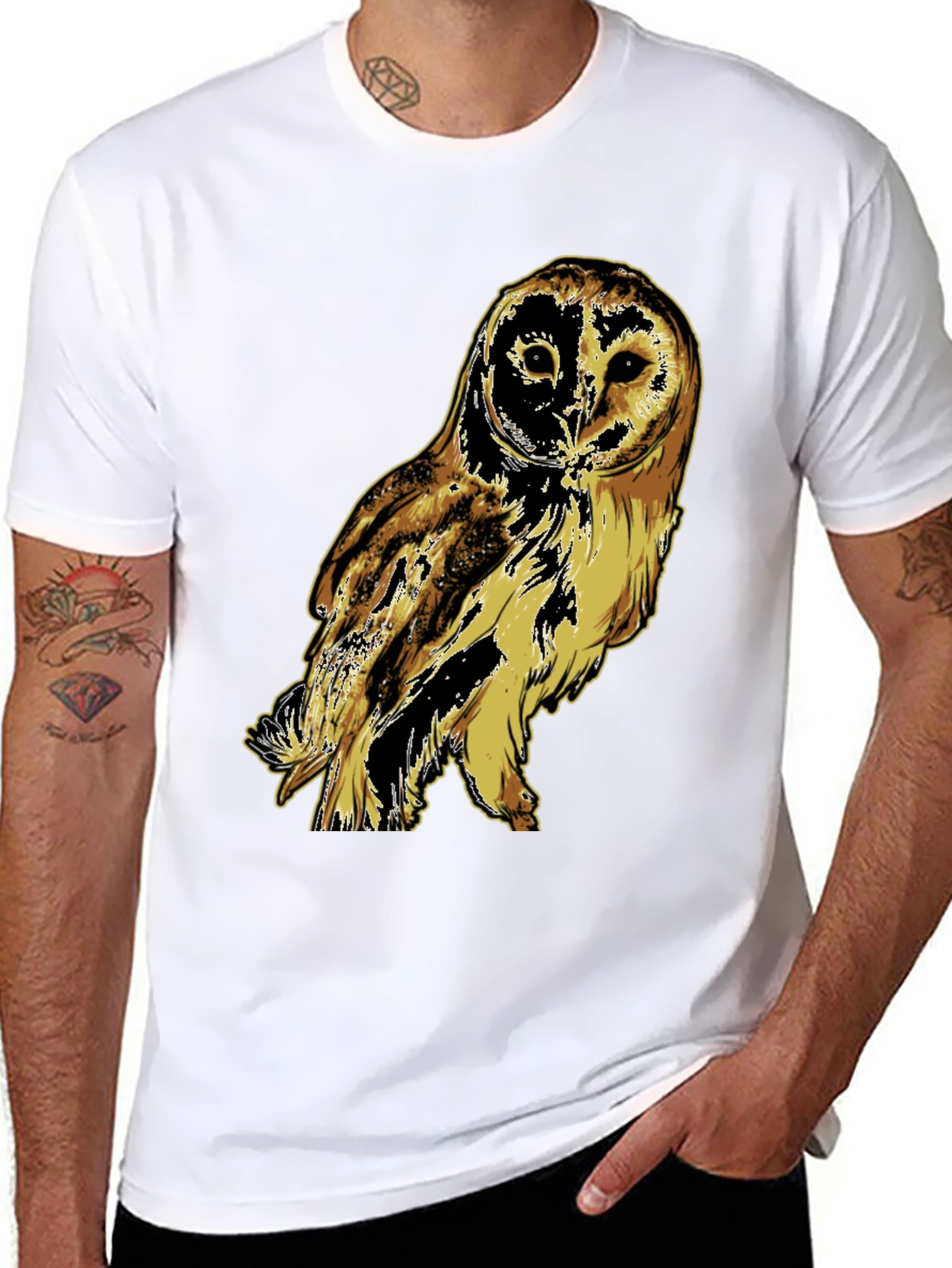 Black Owl Graphic Print Black T-Shirt view 8