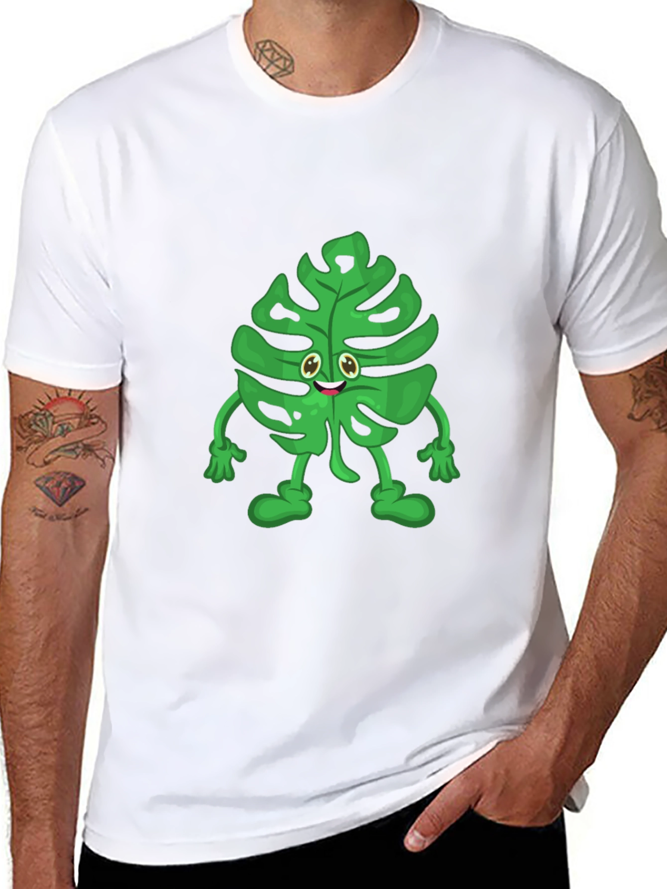 Black Funny Monstera Plant T-Shirt - Cute Cartoon Graphic Tee view 8