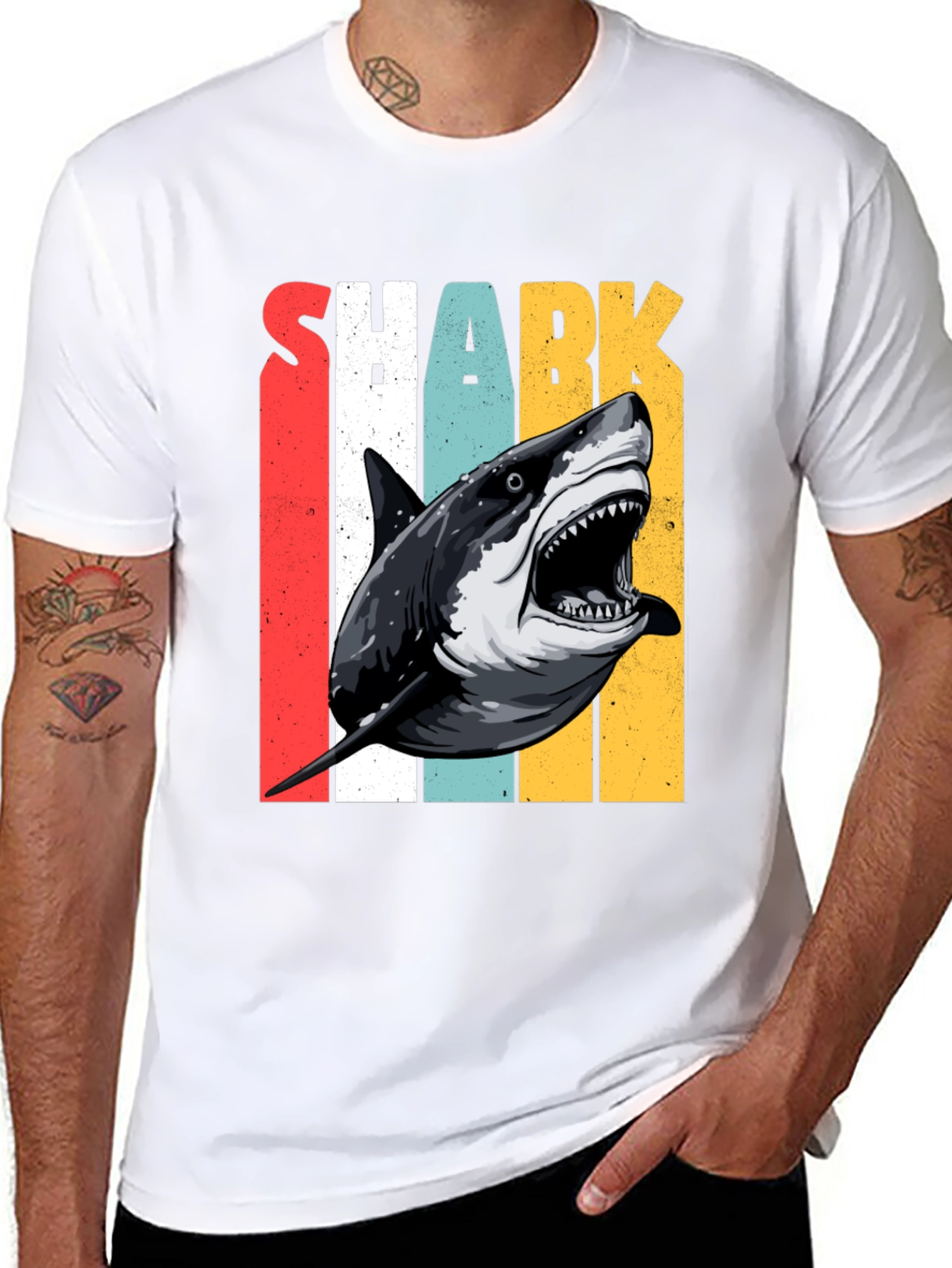 Black Shark Graphic T-Shirt - Retro Style Print view 8
