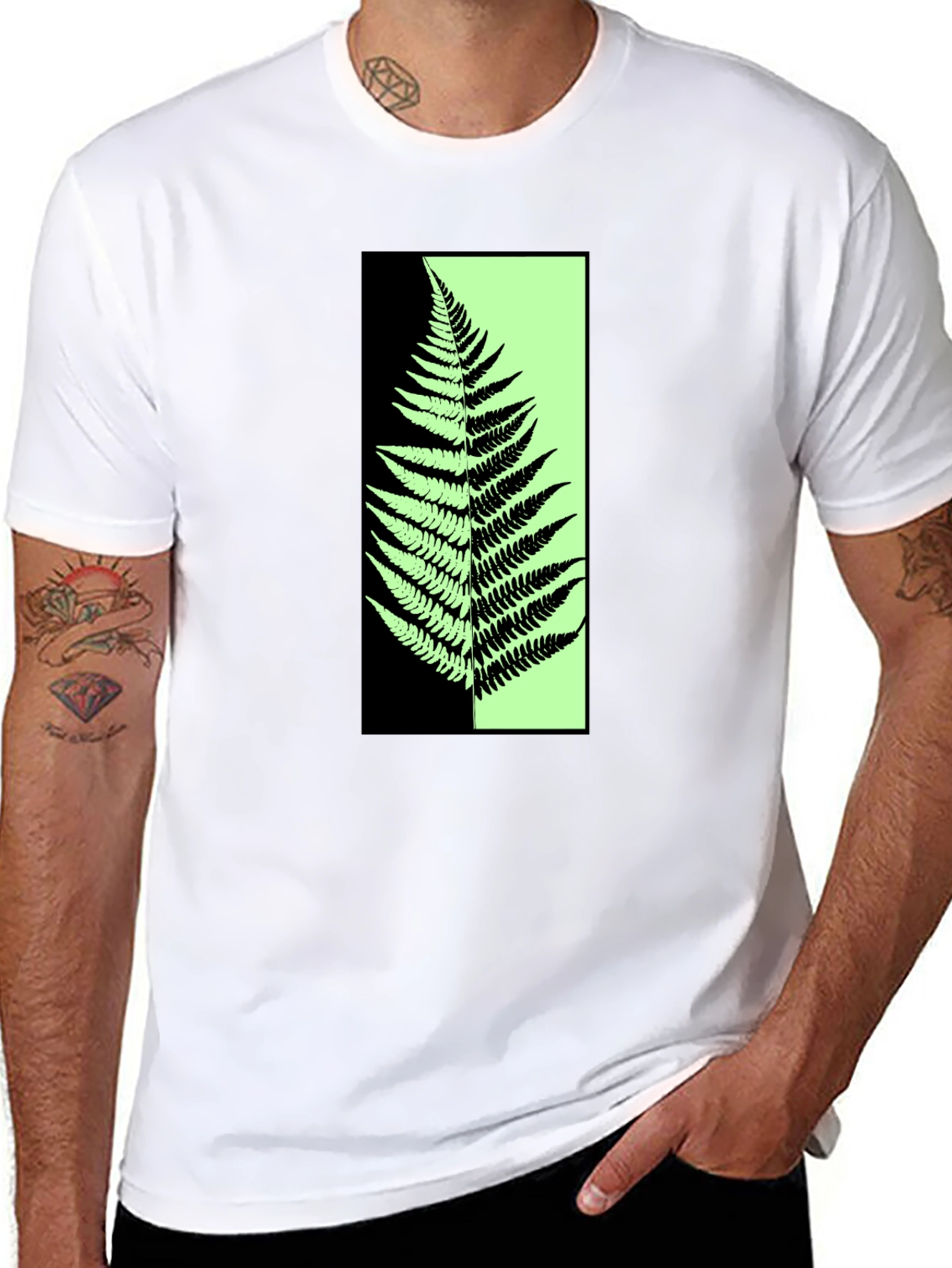 Black Abstract Fern Graphic Print Black T-Shirt view 8