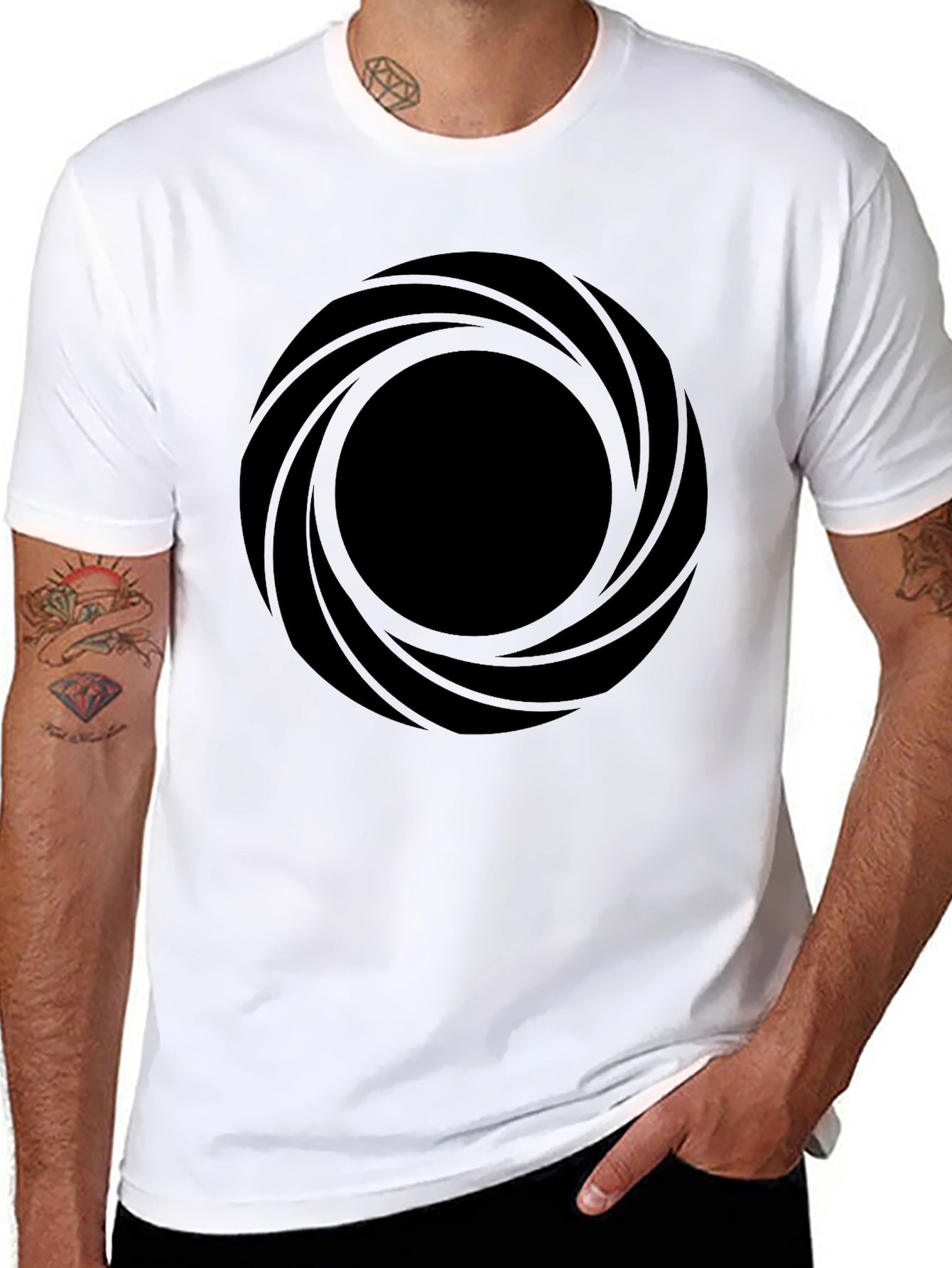 Abstract Circle Graphic Black T-Shirt - 8