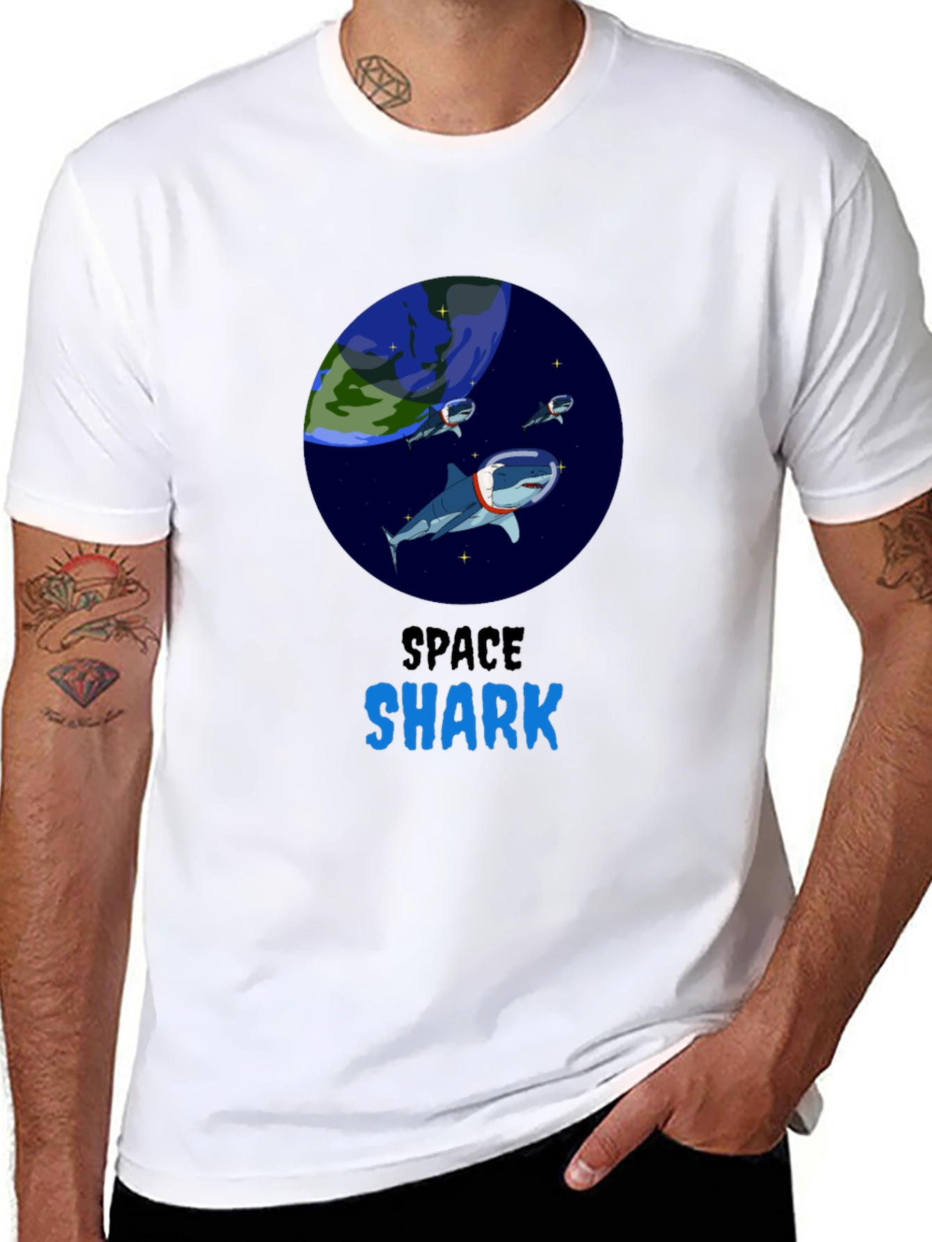 Black Space Shark Graphic T-Shirt view 8