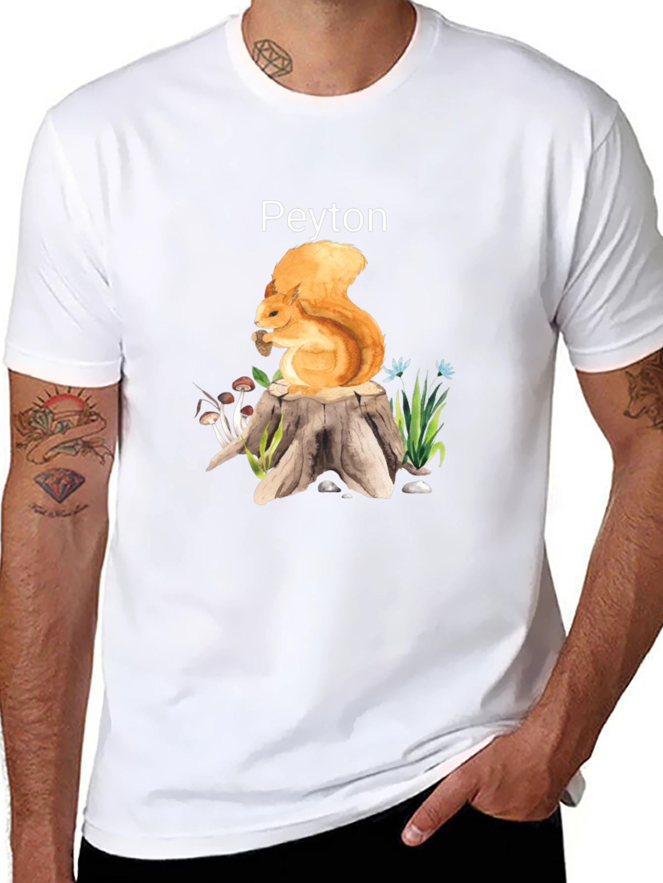 Black Personalized Squirrel T-Shirt - Peyton's Forest Friend Tee view 8