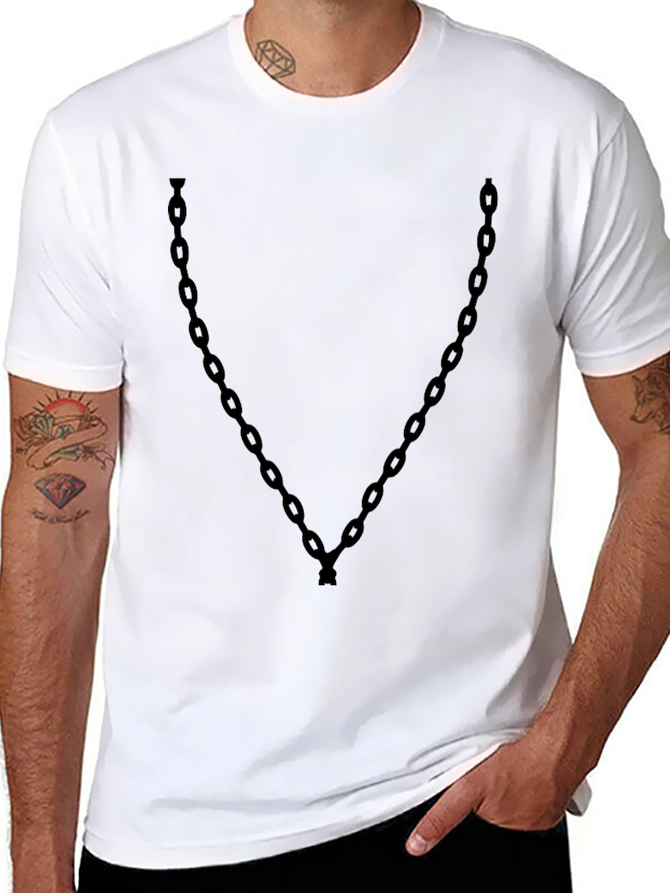 Black Men's Black Chain Graphic Tee - Casual Style view 8