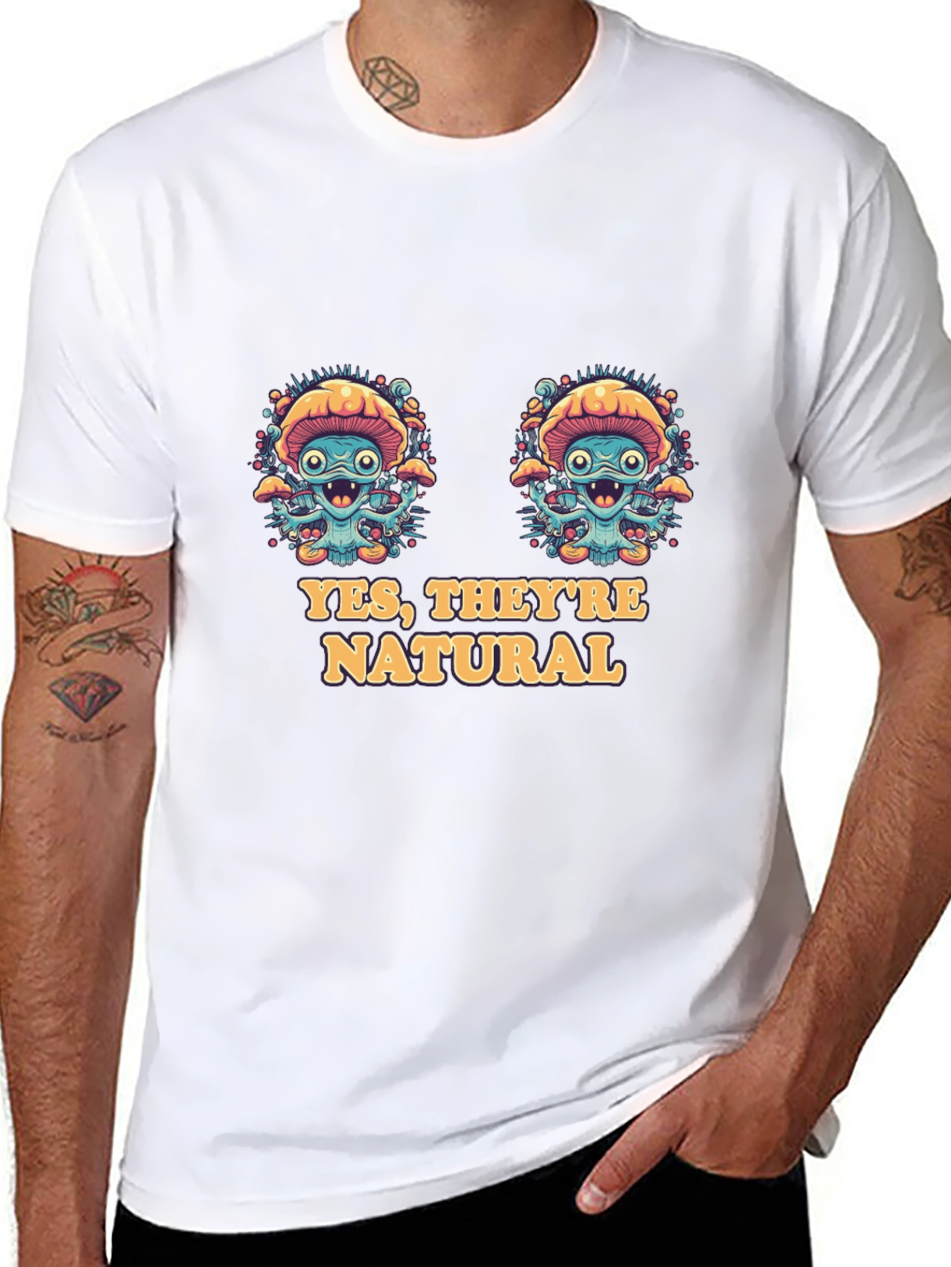 Black Funny Mushroom T-Shirt - Yes, They're Natural! view 8