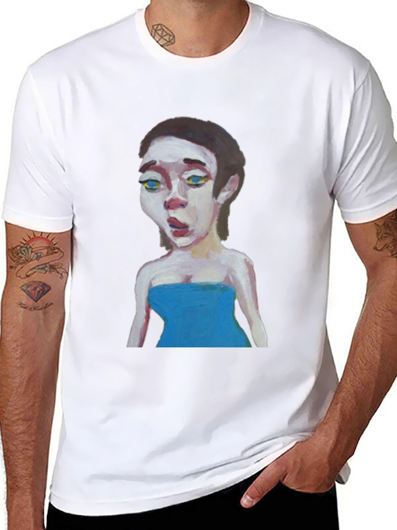 Black Painted Portrait Graphic Tee - Unique Art Shirt view 8