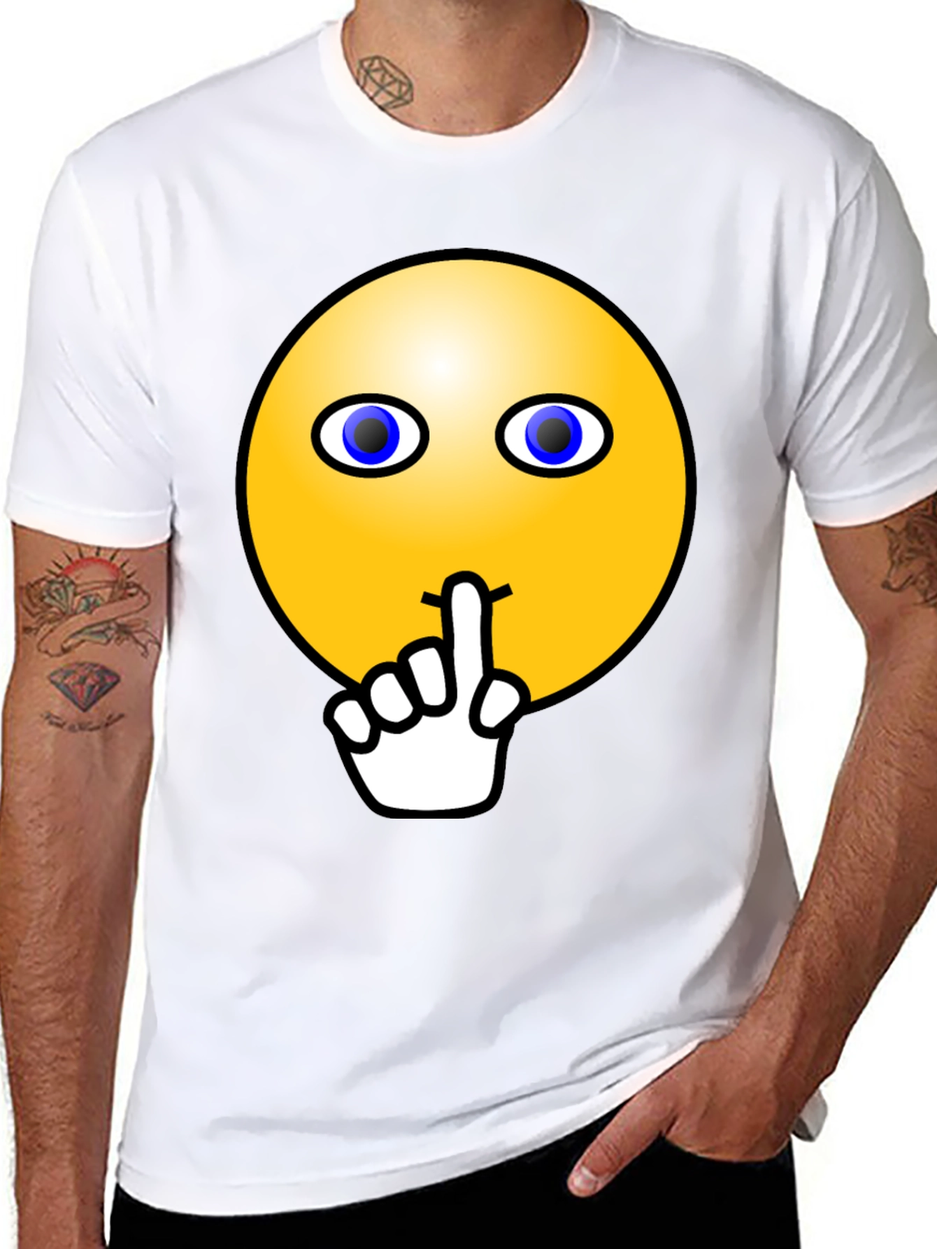 Black Shhh! Smiley Face Graphic Tee - Black Cotton T-Shirt view 8