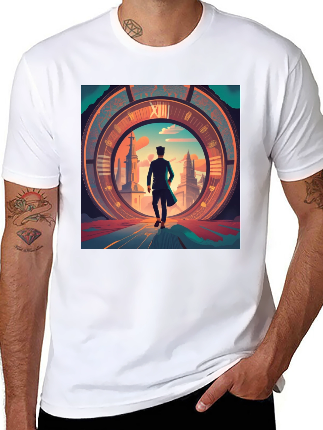 Black Time Traveler Graphic Tee - Black Cotton Blend Shirt view 8
