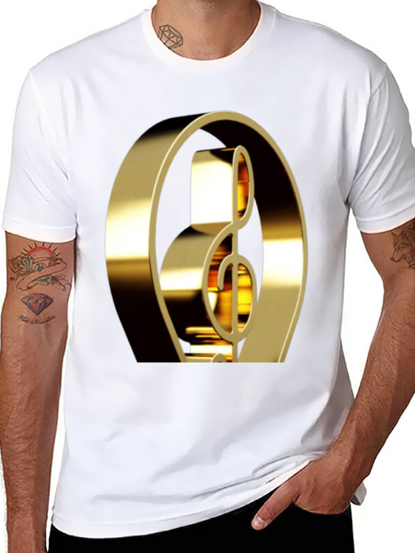 Black Golden Treble Clef Graphic Tee view 8
