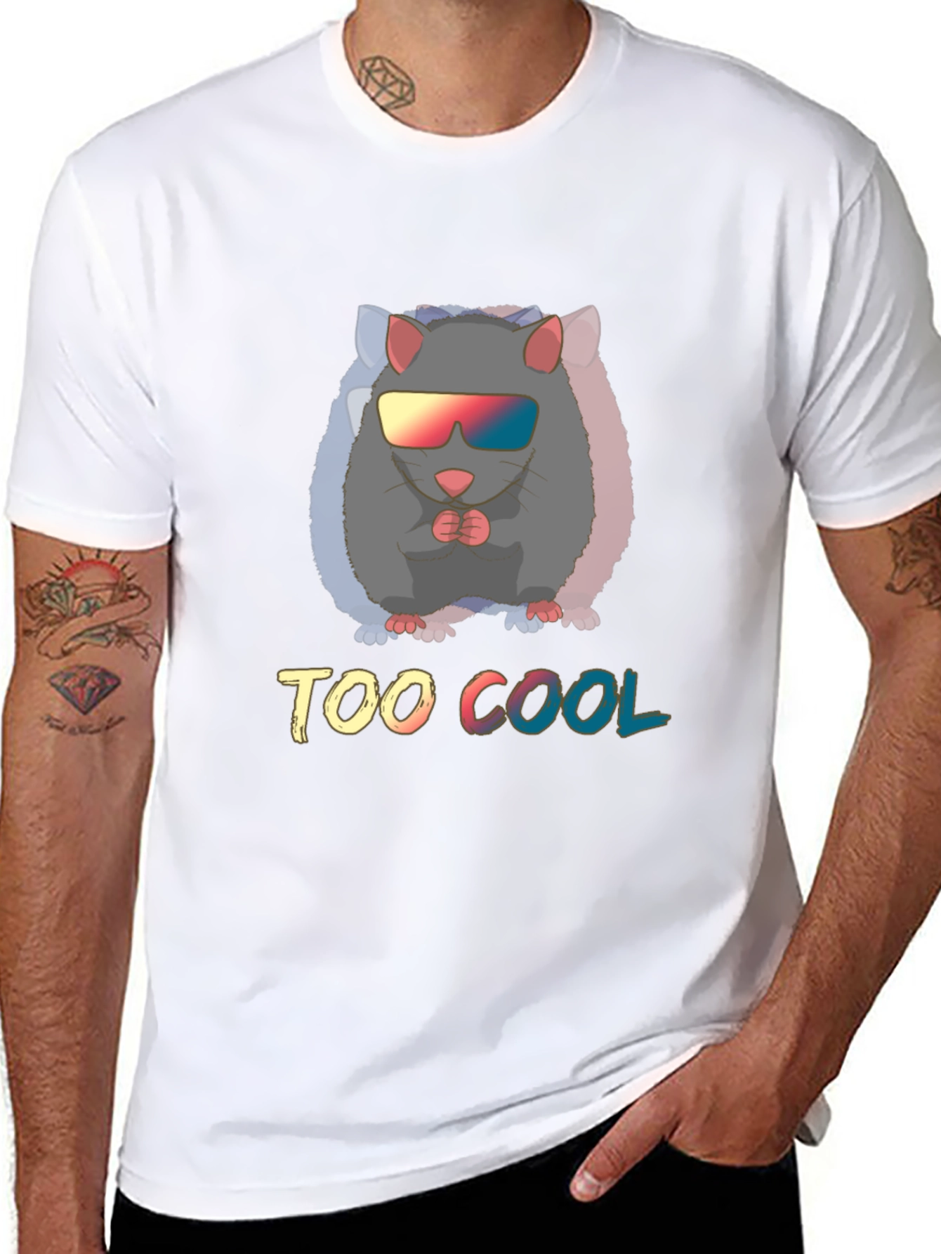 Black Too Cool Rat Graphic Tee - Unisex Cotton T-Shirt view 8