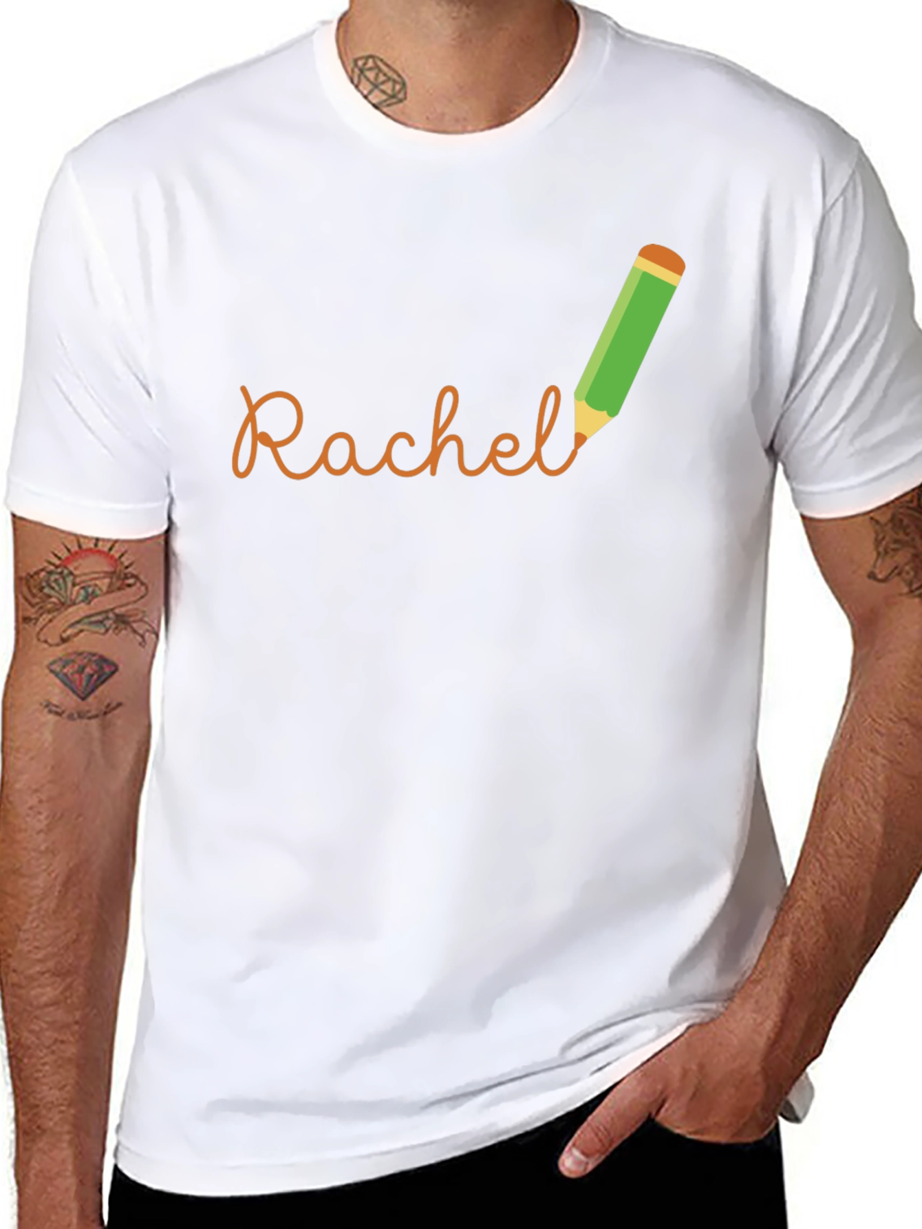 Black Personalized Rachel Pencil Name T-Shirt view 8