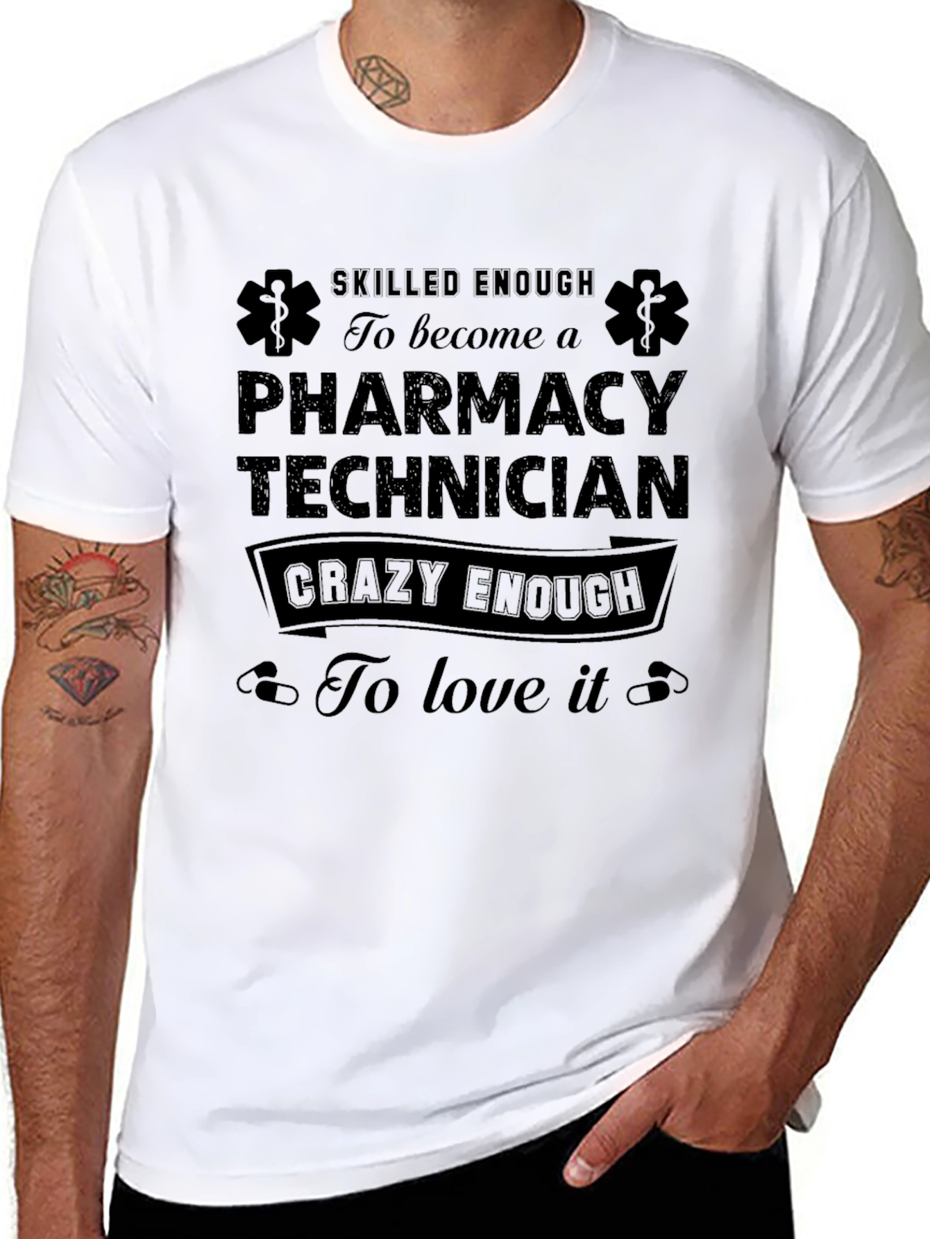 Black Pharmacy Technician T-Shirt - Skilled & Crazy Enough! view 8