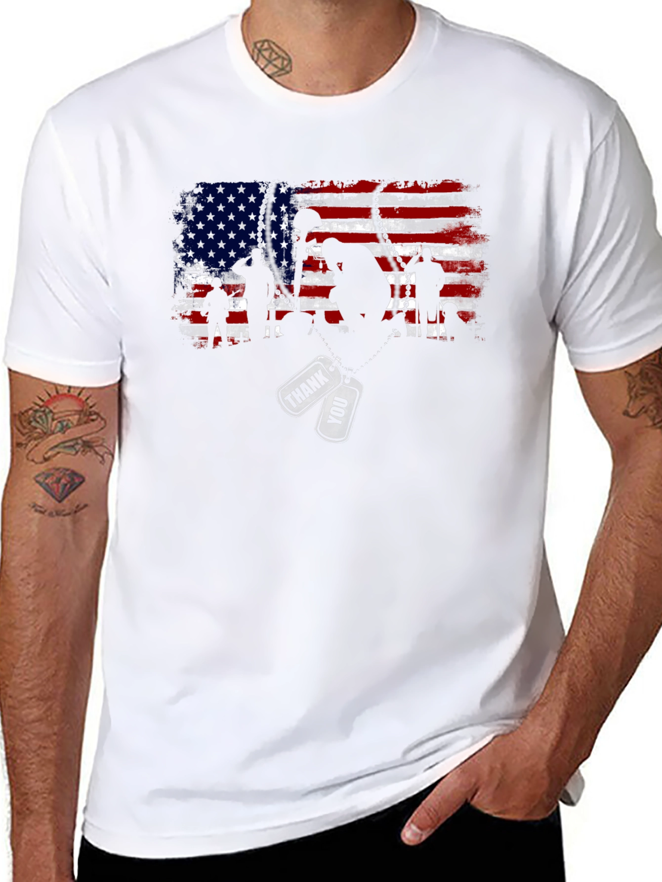 Black Patriotic US Flag Veteran Thank You T-Shirt view 8