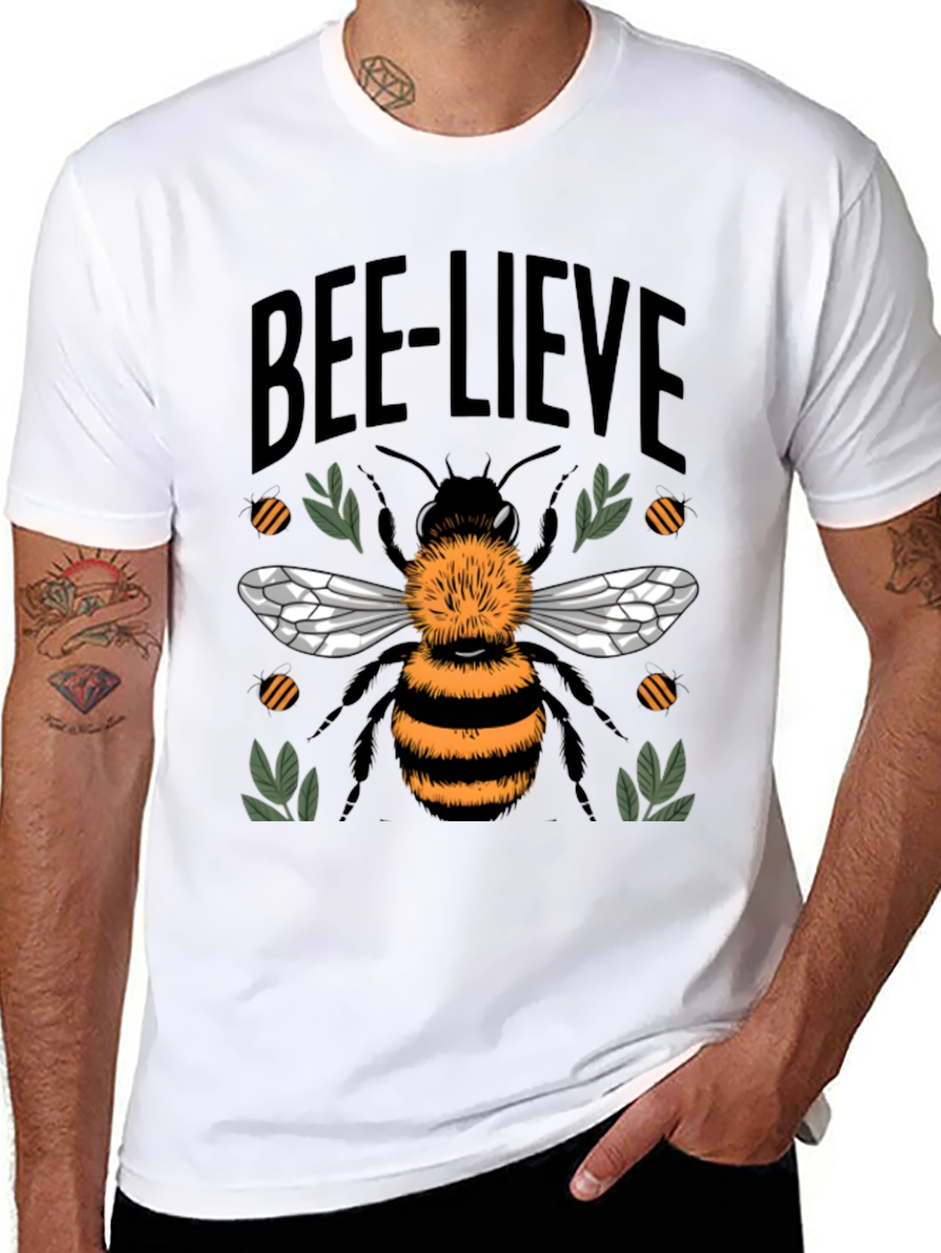 Black Bee-lieve Graphic Tee - Black Cotton T-Shirt view 8