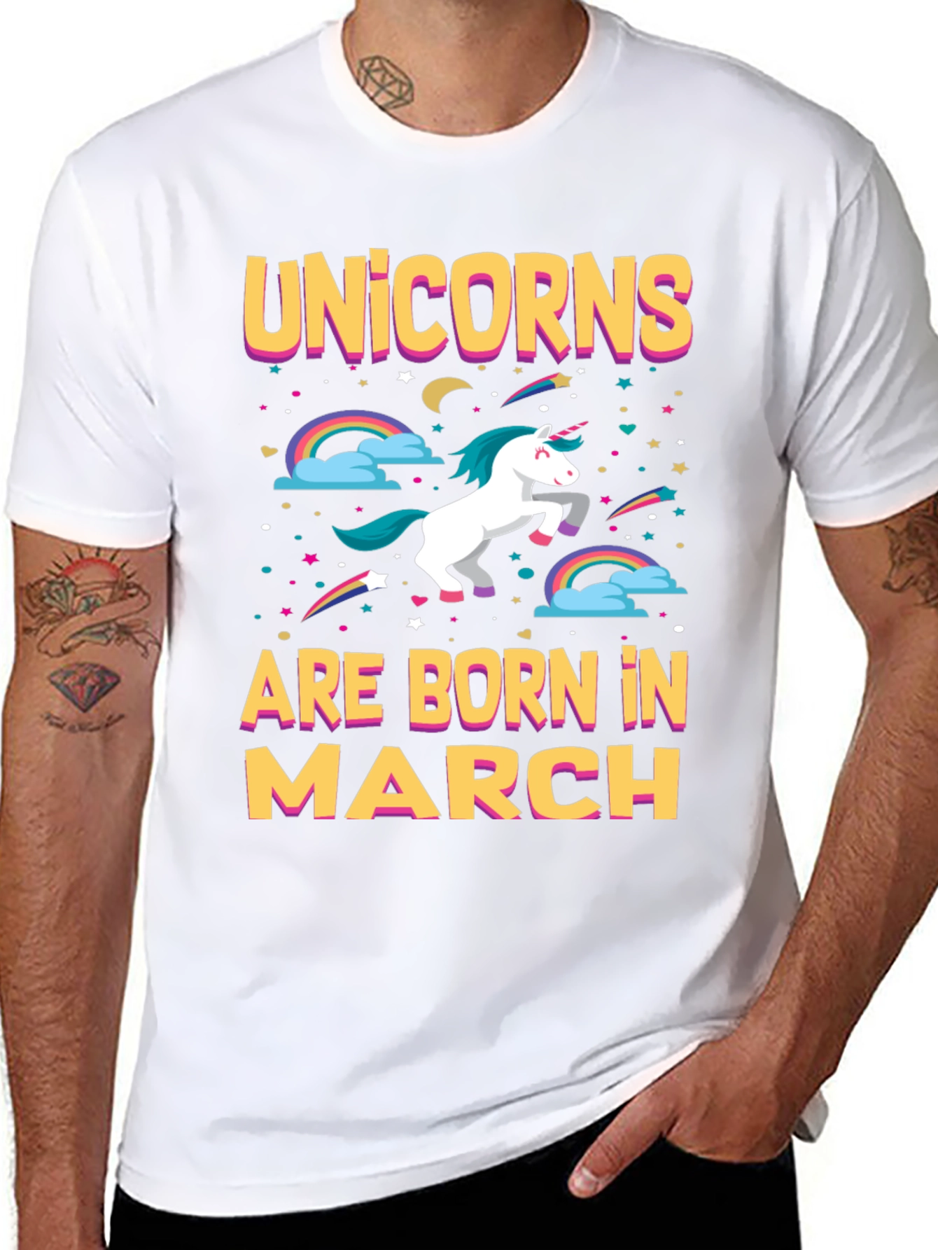 Black Unicorns Born in March T-Shirt view 8