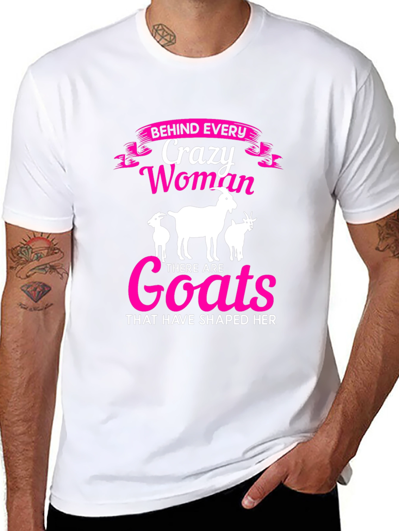 Black Crazy Woman Goats T-Shirt - Black view 8