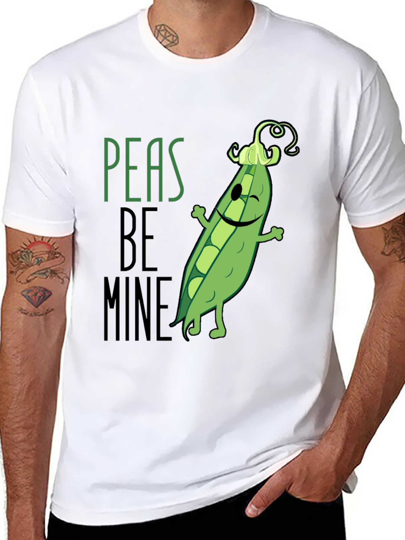 Black Peas Be Mine Graphic T-Shirt - Cute Food Pun Tee view 8