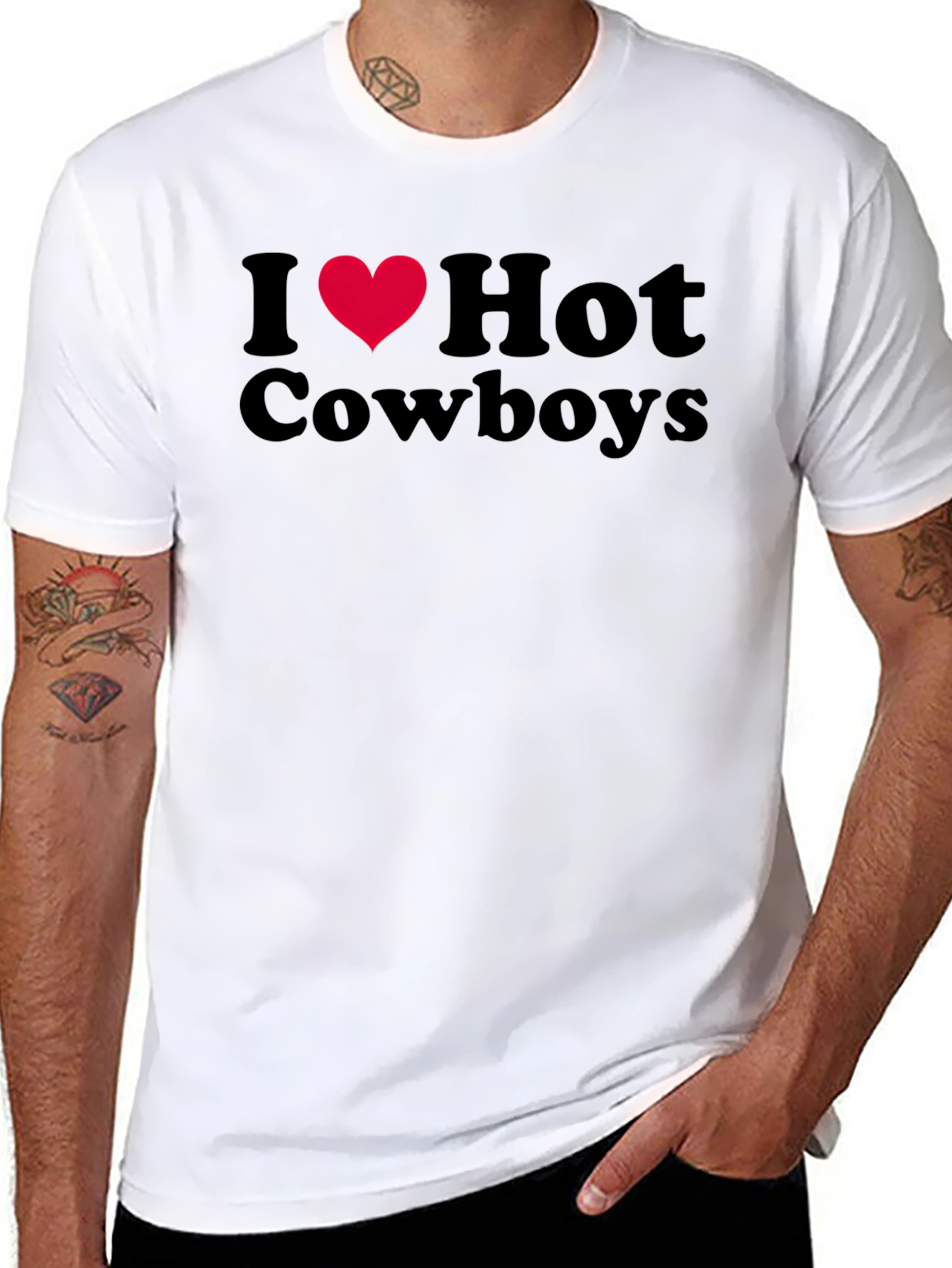 Black I Heart Hot Cowboys Graphic T-Shirt view 8