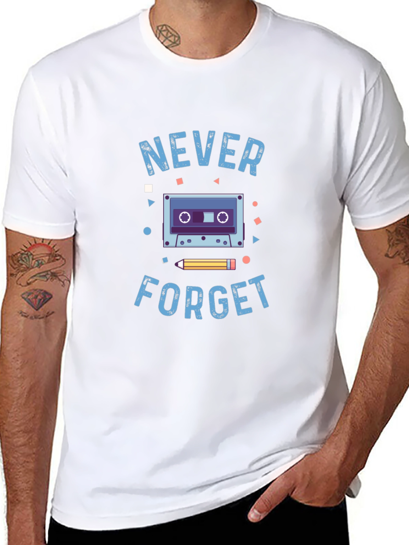 Black Retro Cassette Tape Never Forget Graphic Tee view 8
