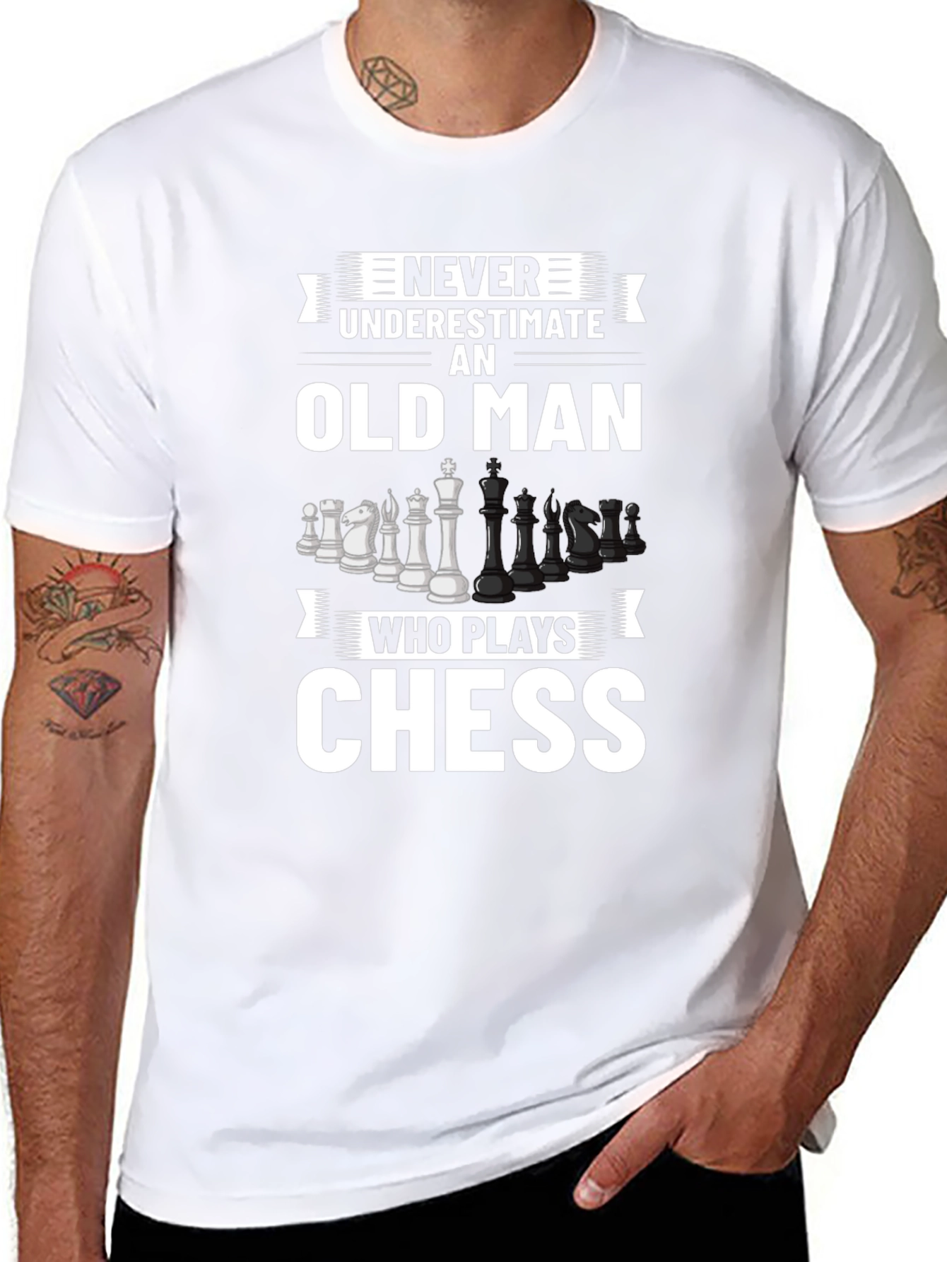 Black Never Underestimate Chess Old Man T-Shirt view 8