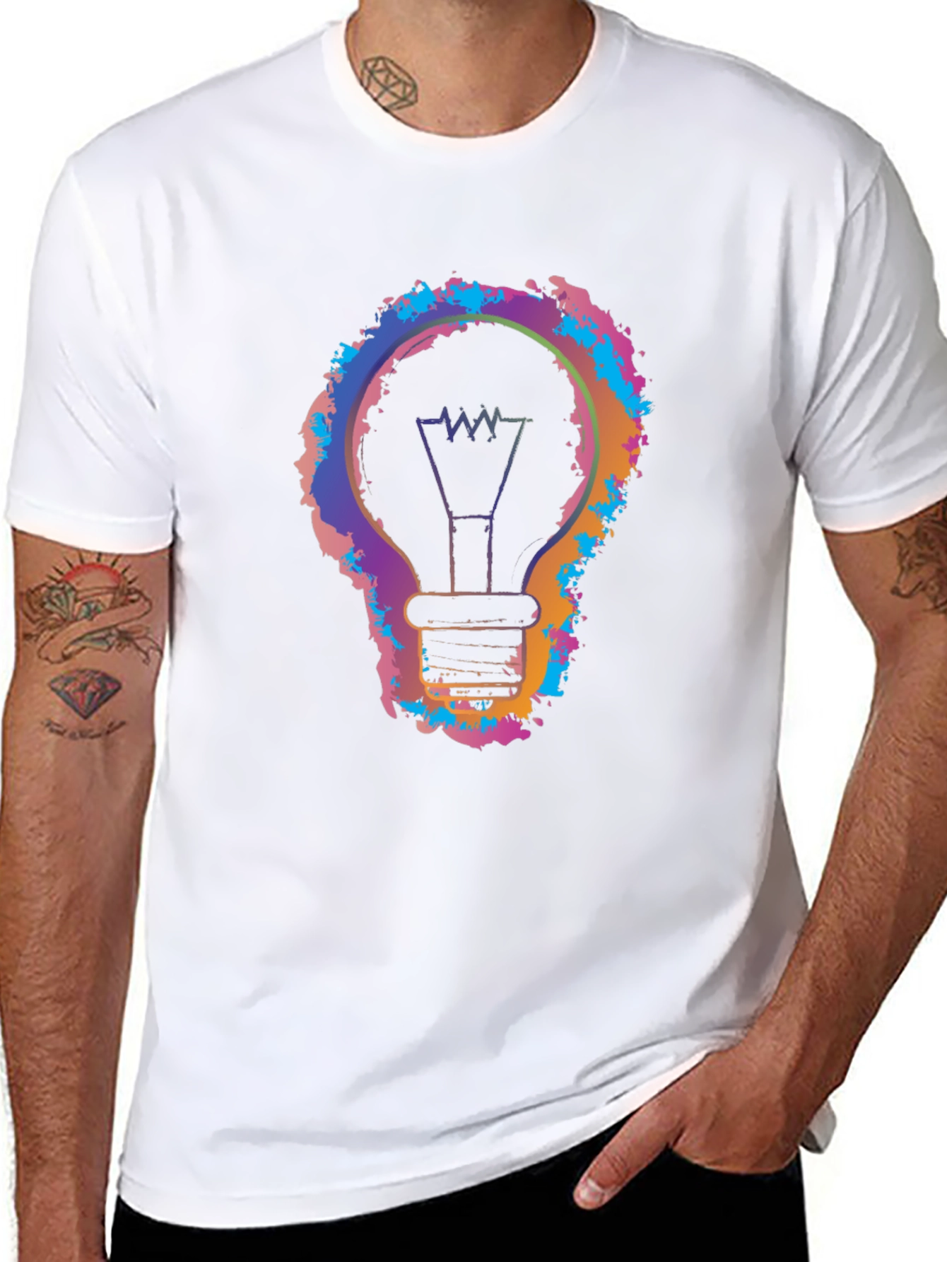 Black Colorful Light Bulb Graphic Black T-Shirt view 8