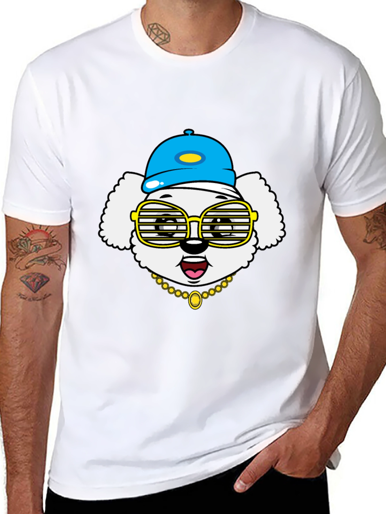 Dog Wearing Hat & Glasses T-Shirt - 8