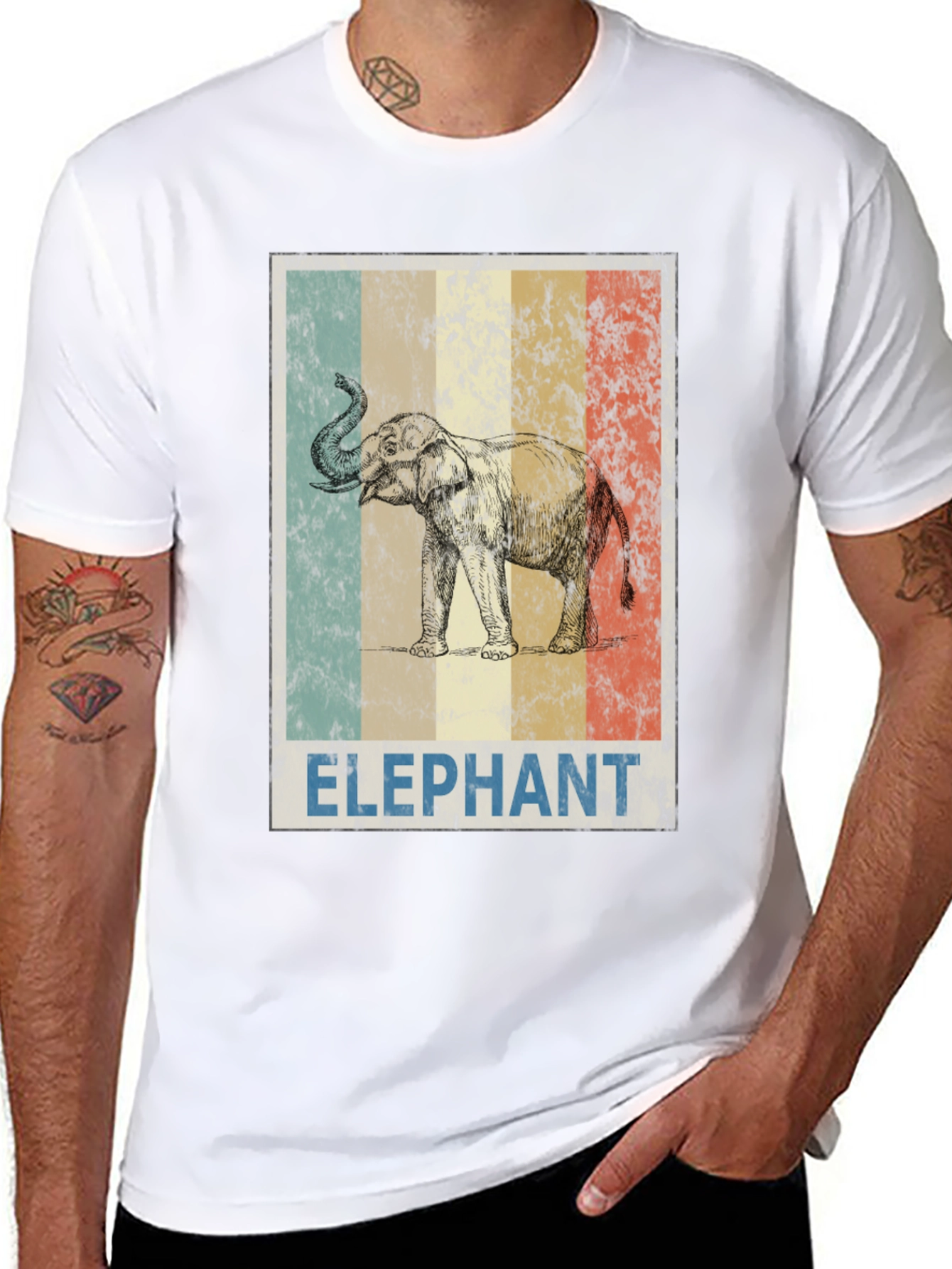 Black Vintage Elephant Graphic Tee - Black Cotton Blend view 8