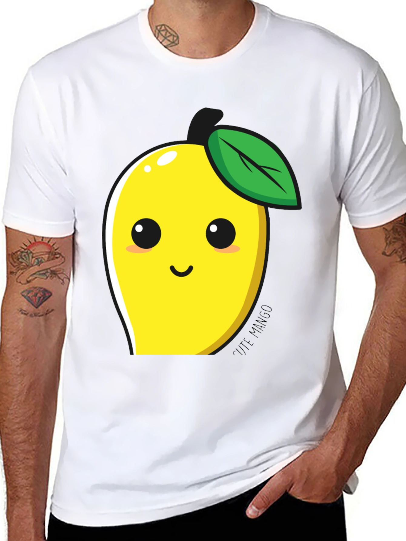 Black Cute Mango Graphic T-Shirt - Black Cotton Blend view 8