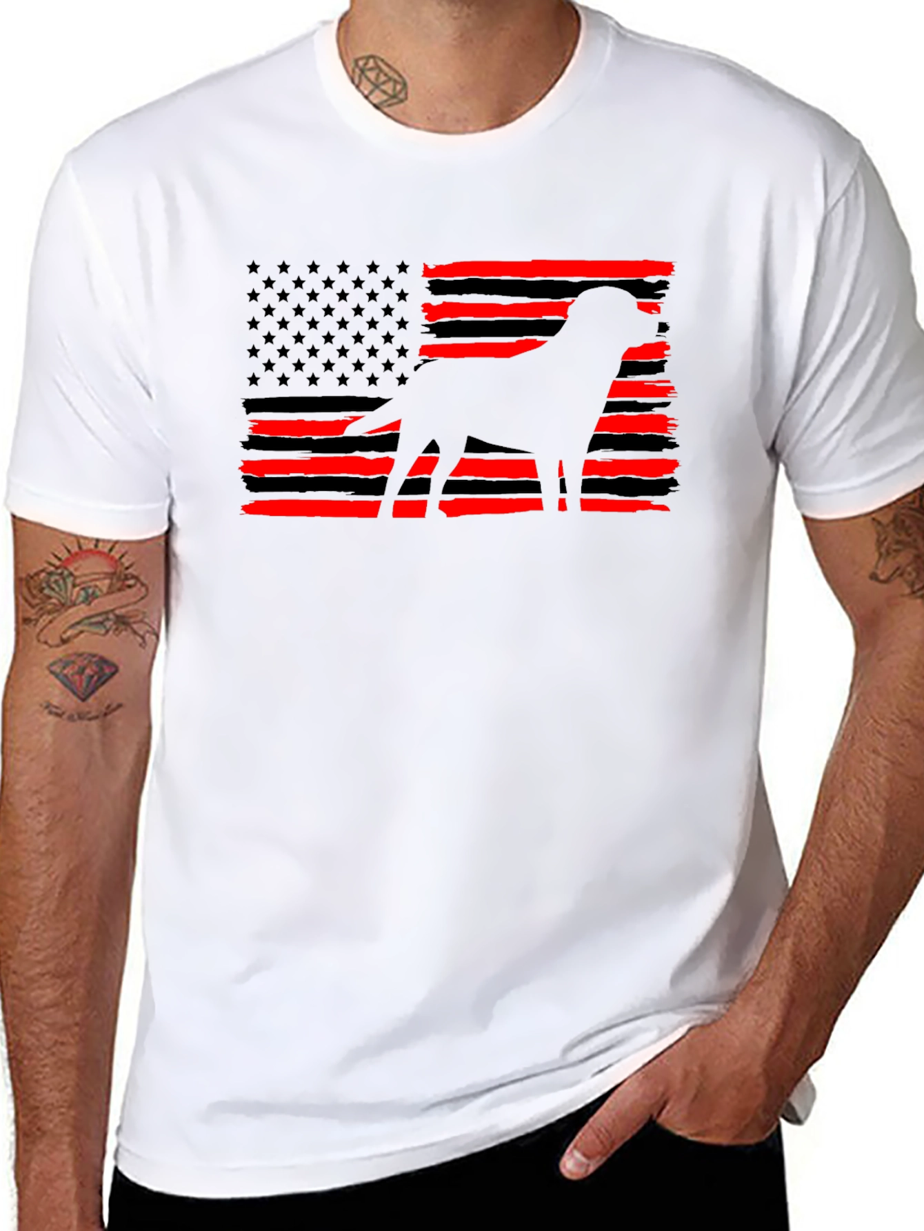 Black American Flag Dog T-Shirt view 8