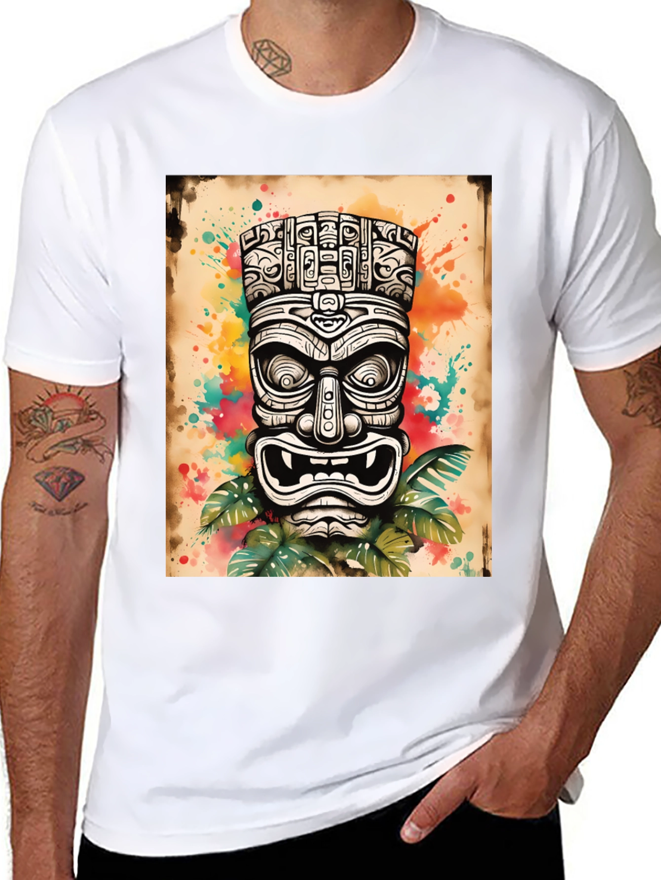 Black Tiki Art Graphic Tee - Men's Black T-Shirt view 8