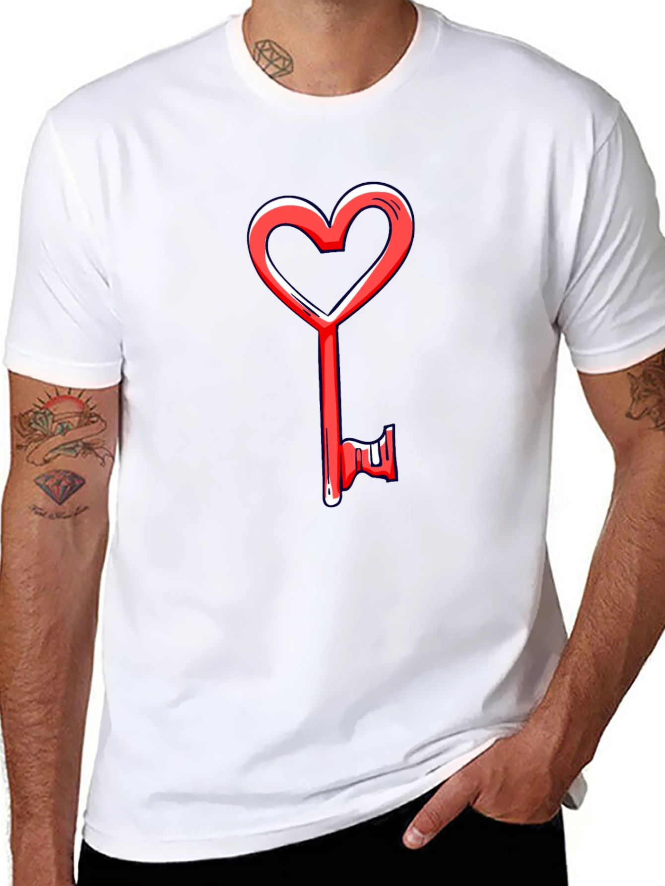 Black Heart Key Graphic Tee - Black Cotton Casual view 8