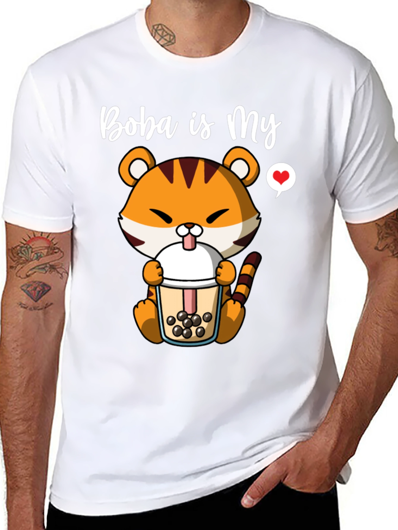 Black Boba is My Love T-Shirt - Cute Tiger Boba Tea Design view 8