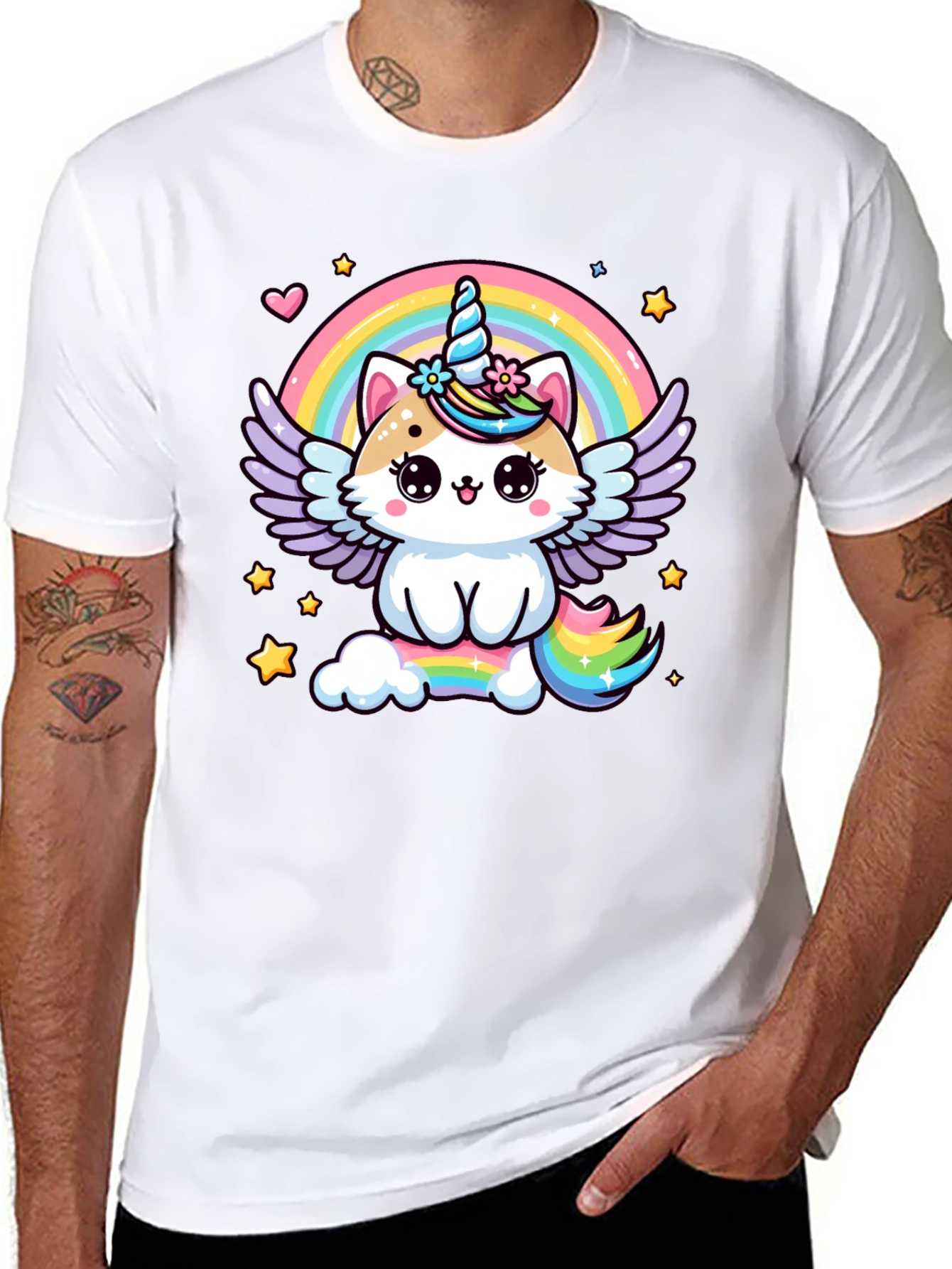 Black Unicorn Cat Rainbow T-Shirt view 8