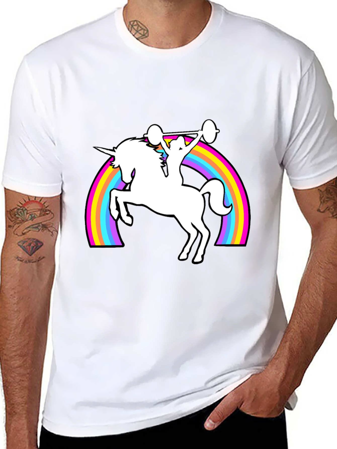 Black Unicorn Weightlifting Rainbow T-Shirt view 8