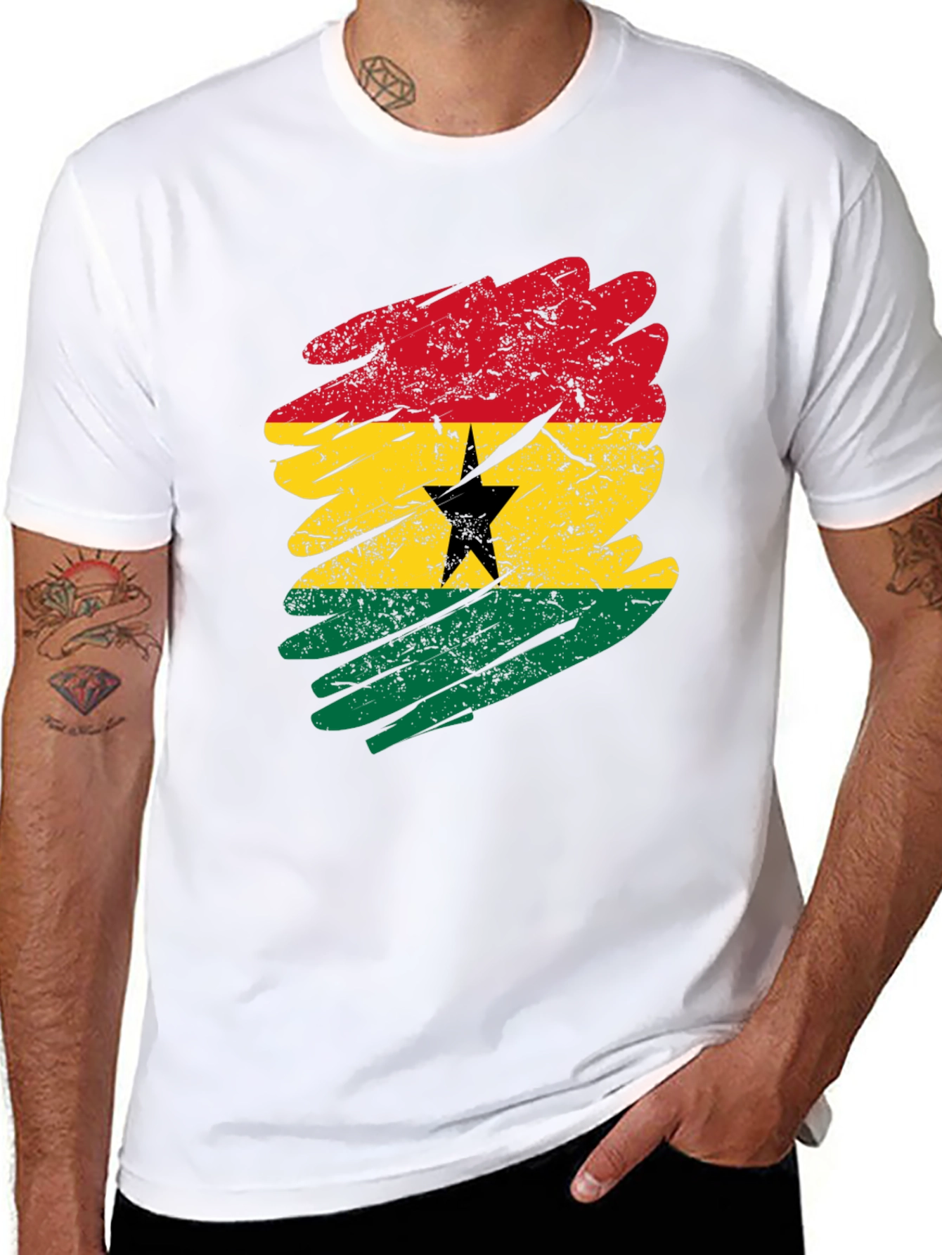 Black Ghana Flag T-Shirt - Distressed Grunge Style view 8