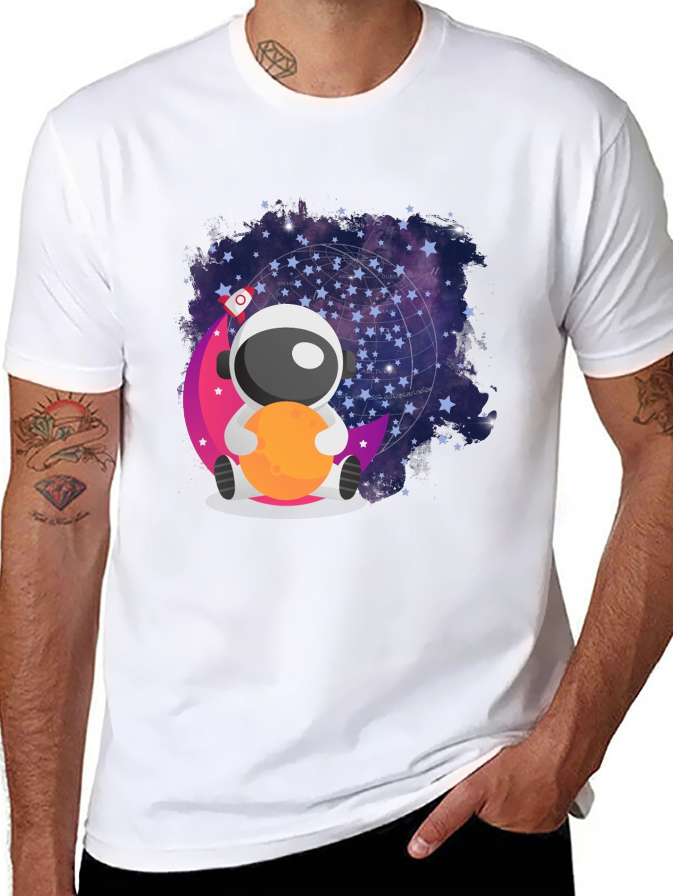 Black Cute Astronaut Moon T-Shirt - Space Lover's Tee view 8