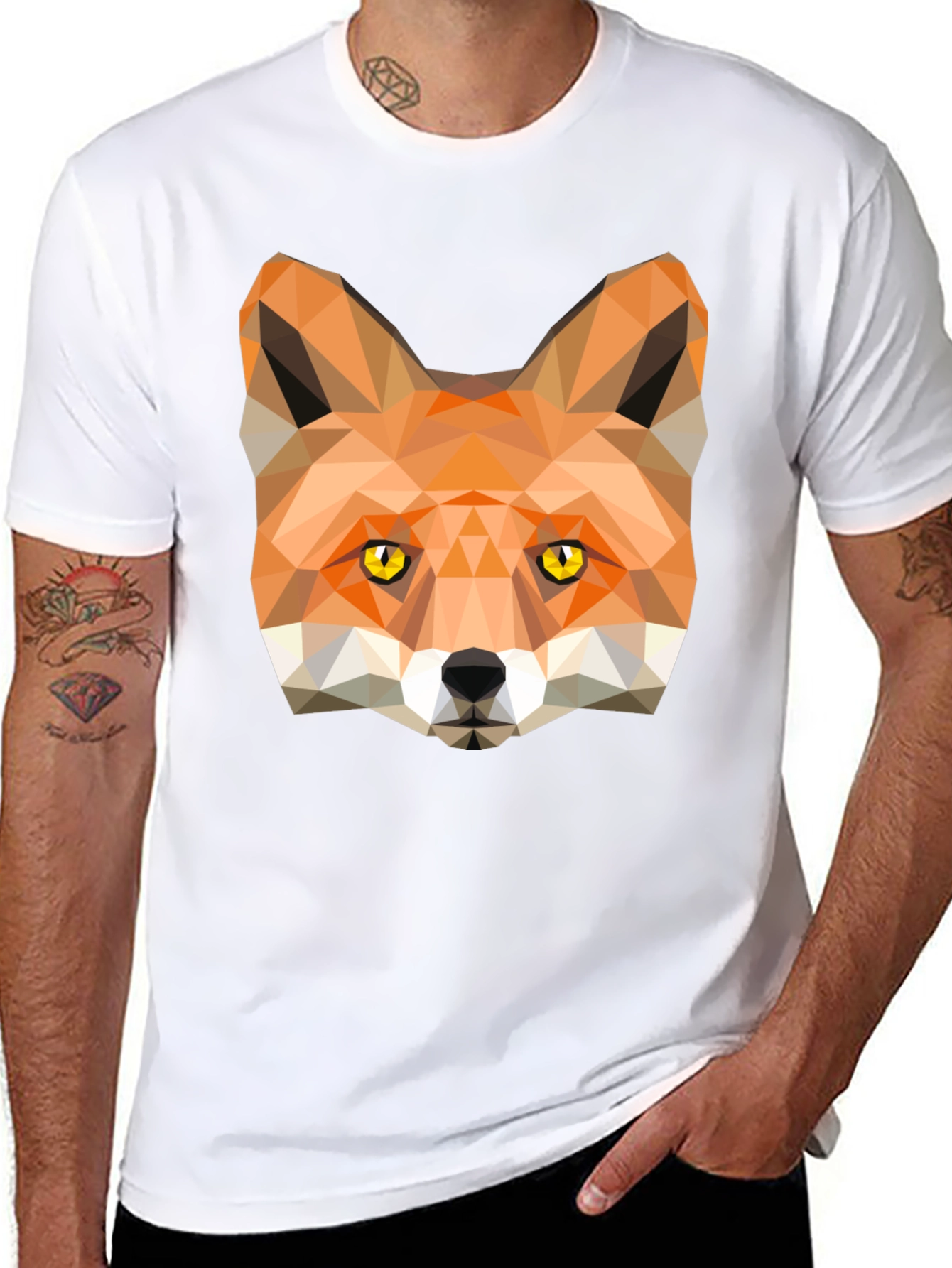Black Geometric Fox Graphic Tee - Modern Style view 8