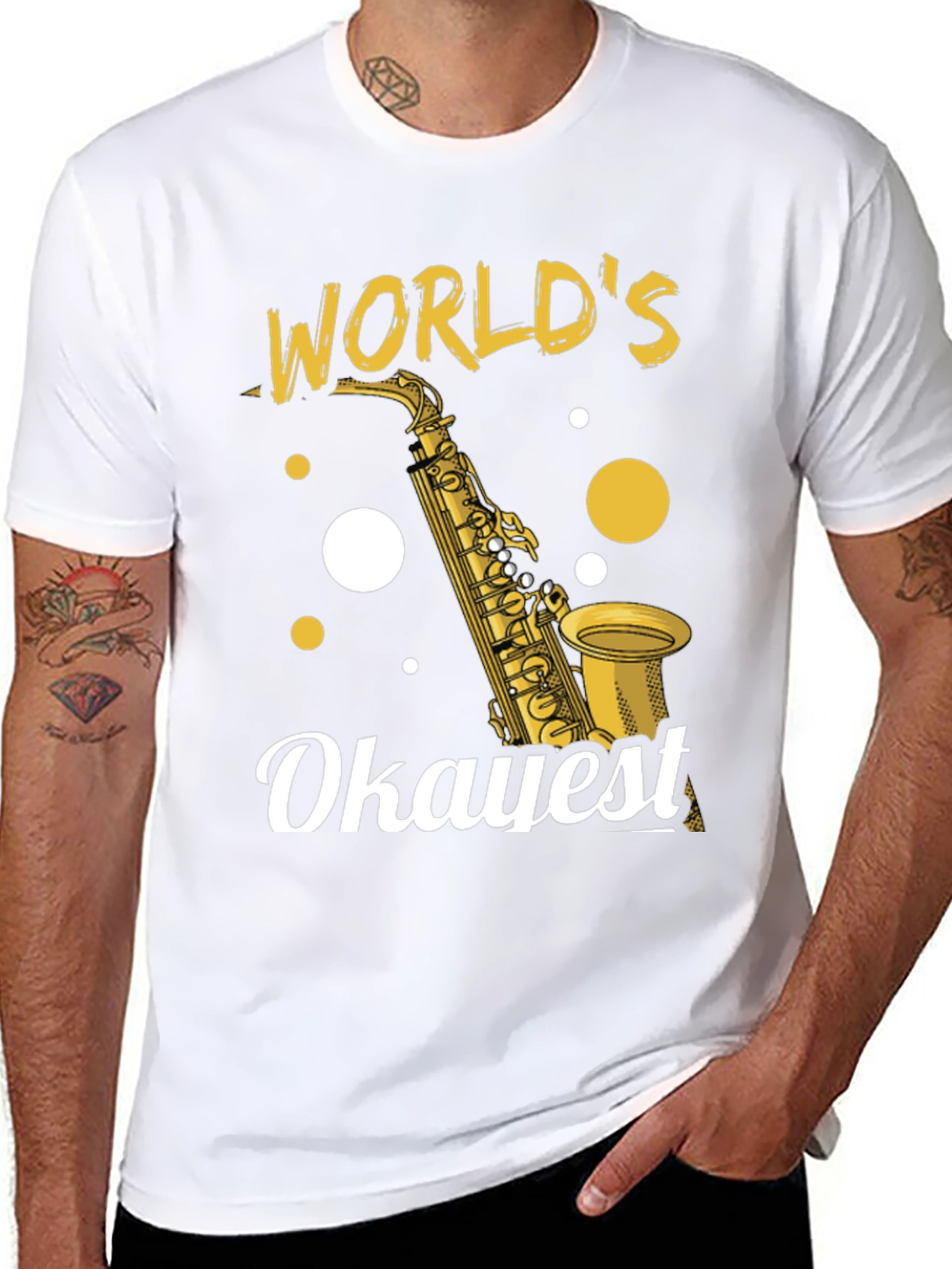 Black World's Okayest Saxophone Player T-Shirt view 8