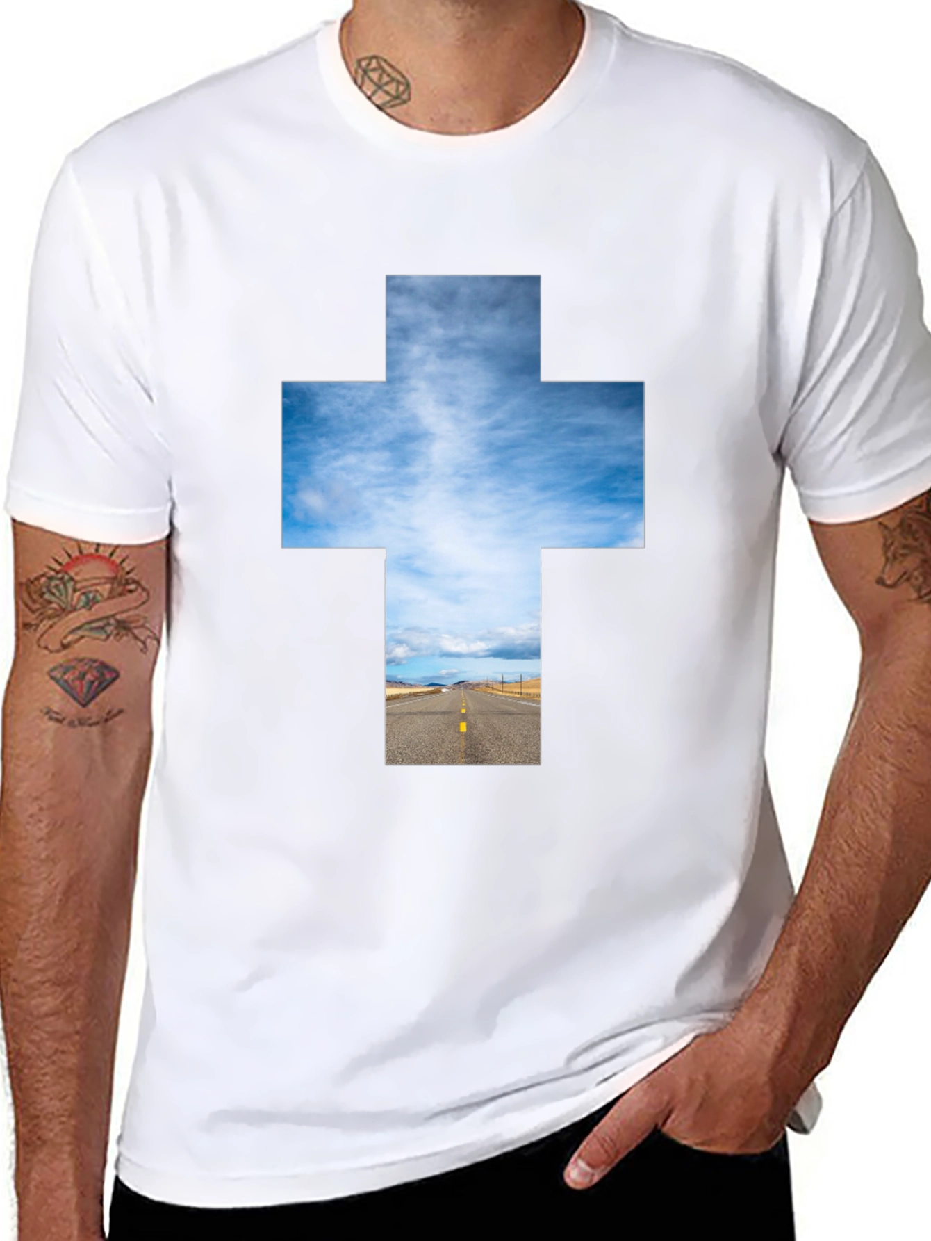 Black Sky Road Cross Graphic Tee - Unisex Black T-Shirt view 8