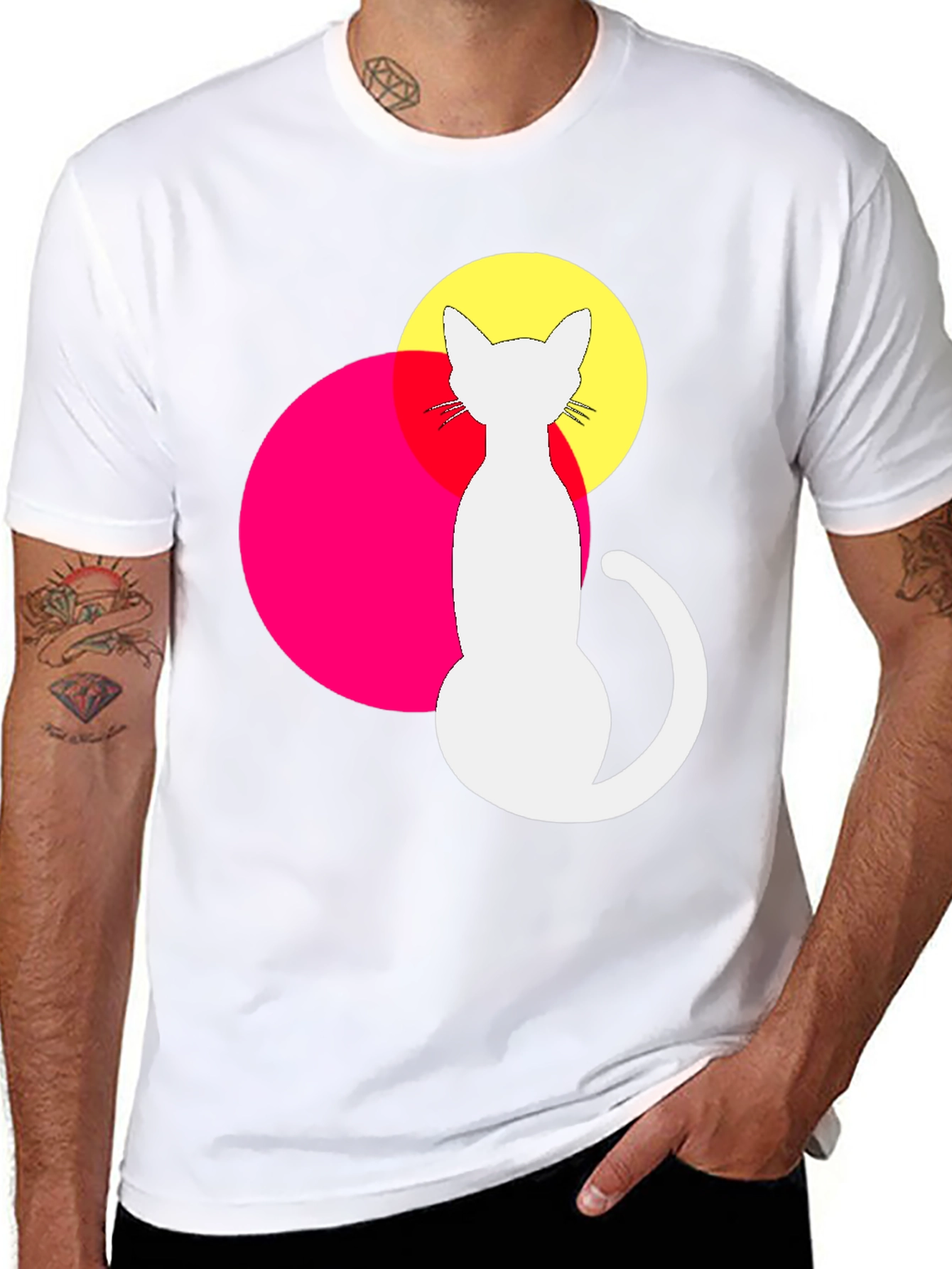 Black Modern Cat Graphic Tee - Unique Design view 8