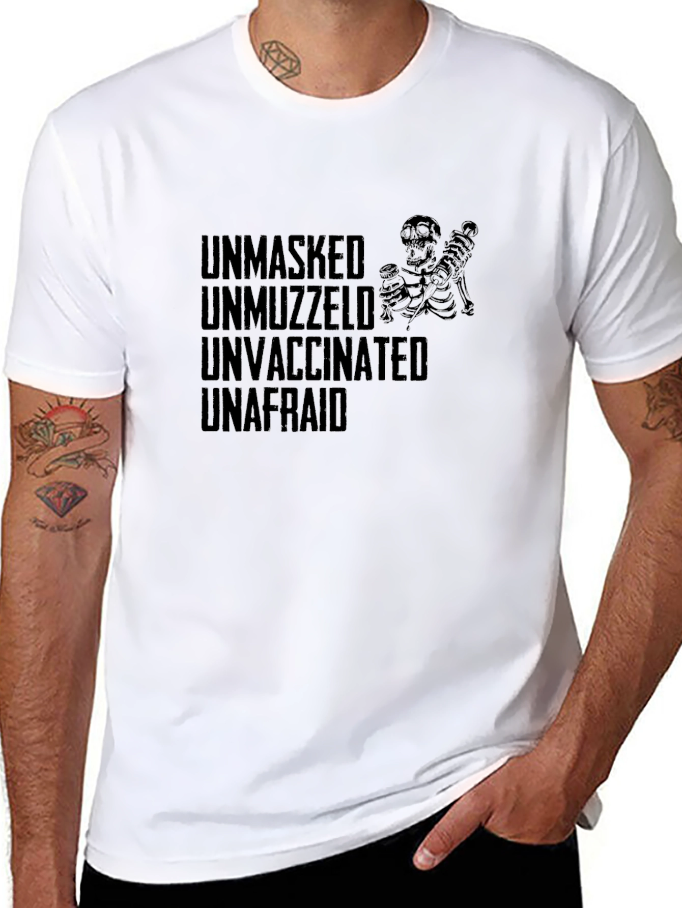 Black Unmasked Unmuzzled Unvaccinated Unafraid T-Shirt view 8