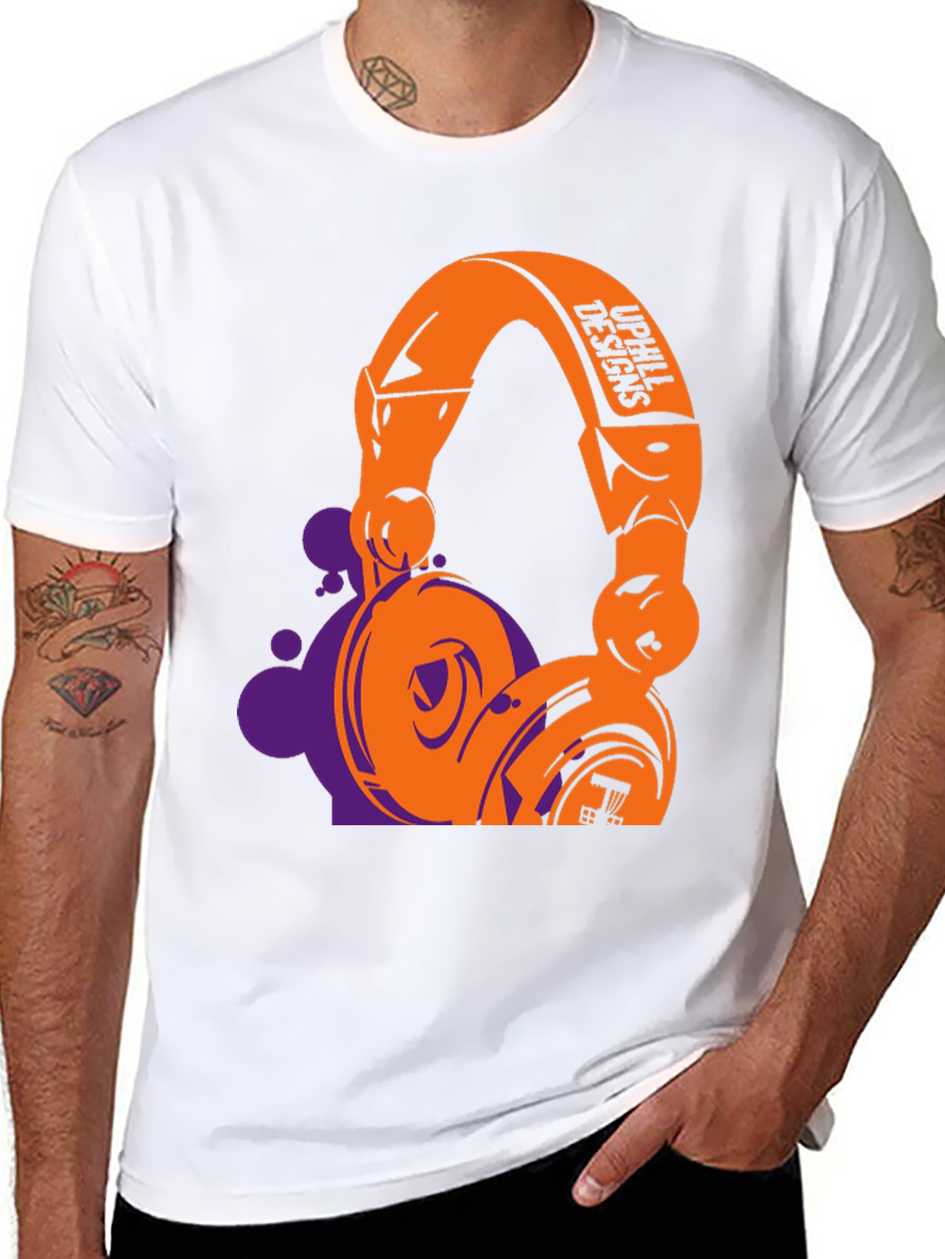 Black Stylish Graphic T-Shirt with Headphone Design view 8