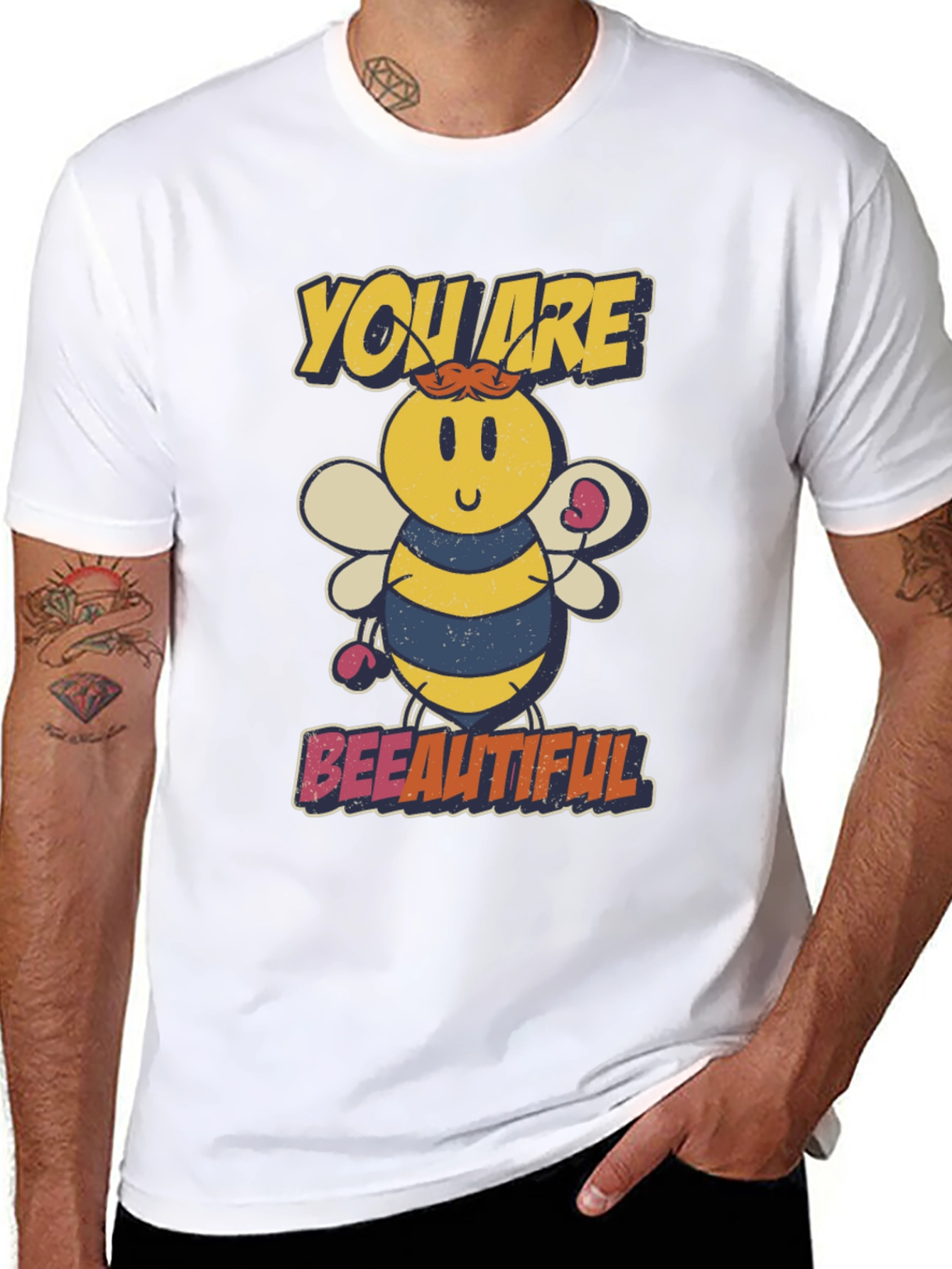 Black Bee-utiful Cartoon Bee Graphic T-Shirt view 8