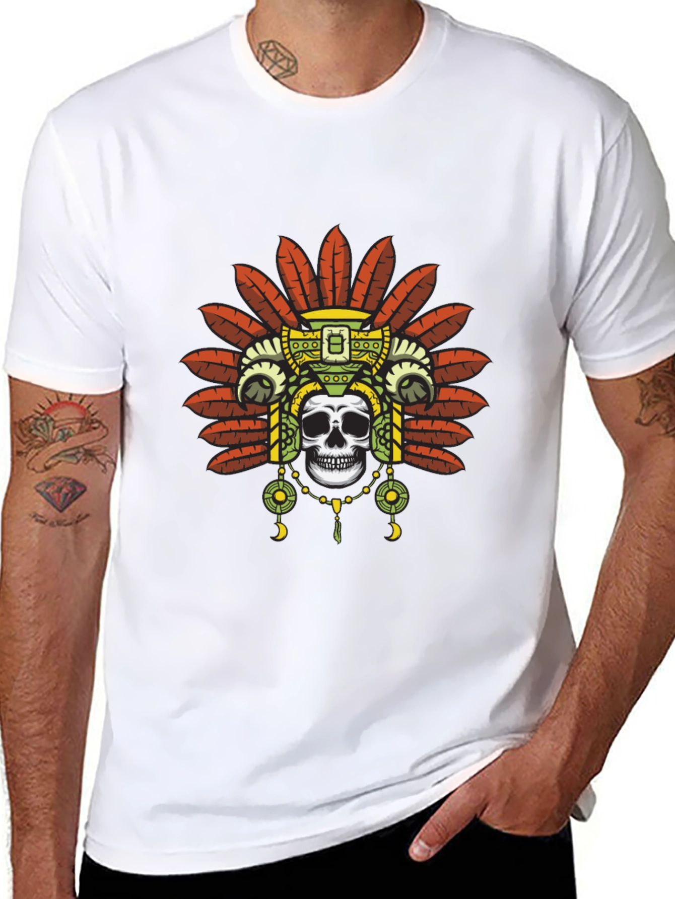 Black Skull Headdress Graphic Tee - Black T-Shirt view 8