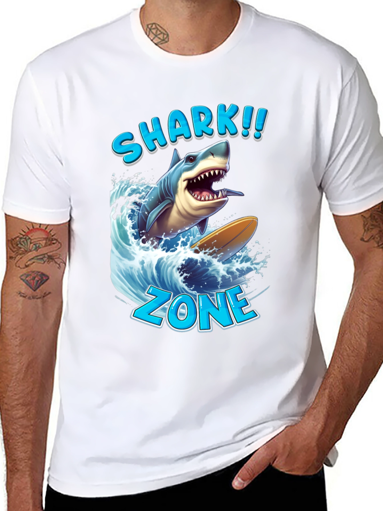 Shark Zone Graphic Tee - Surfing Shark Design - 8