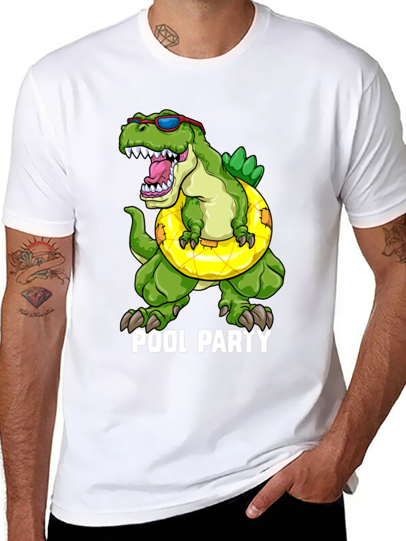 Black Dino Pool Party T-Shirt - Funny Summer Apparel view 8